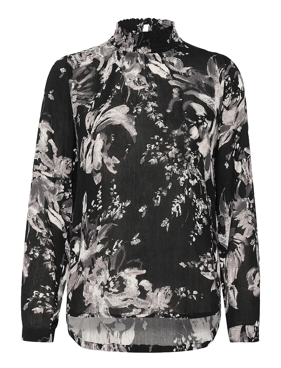 Kaffe - KAamber Smock Blouse Printed - langärmelige blusen - black/white painted flower - 1