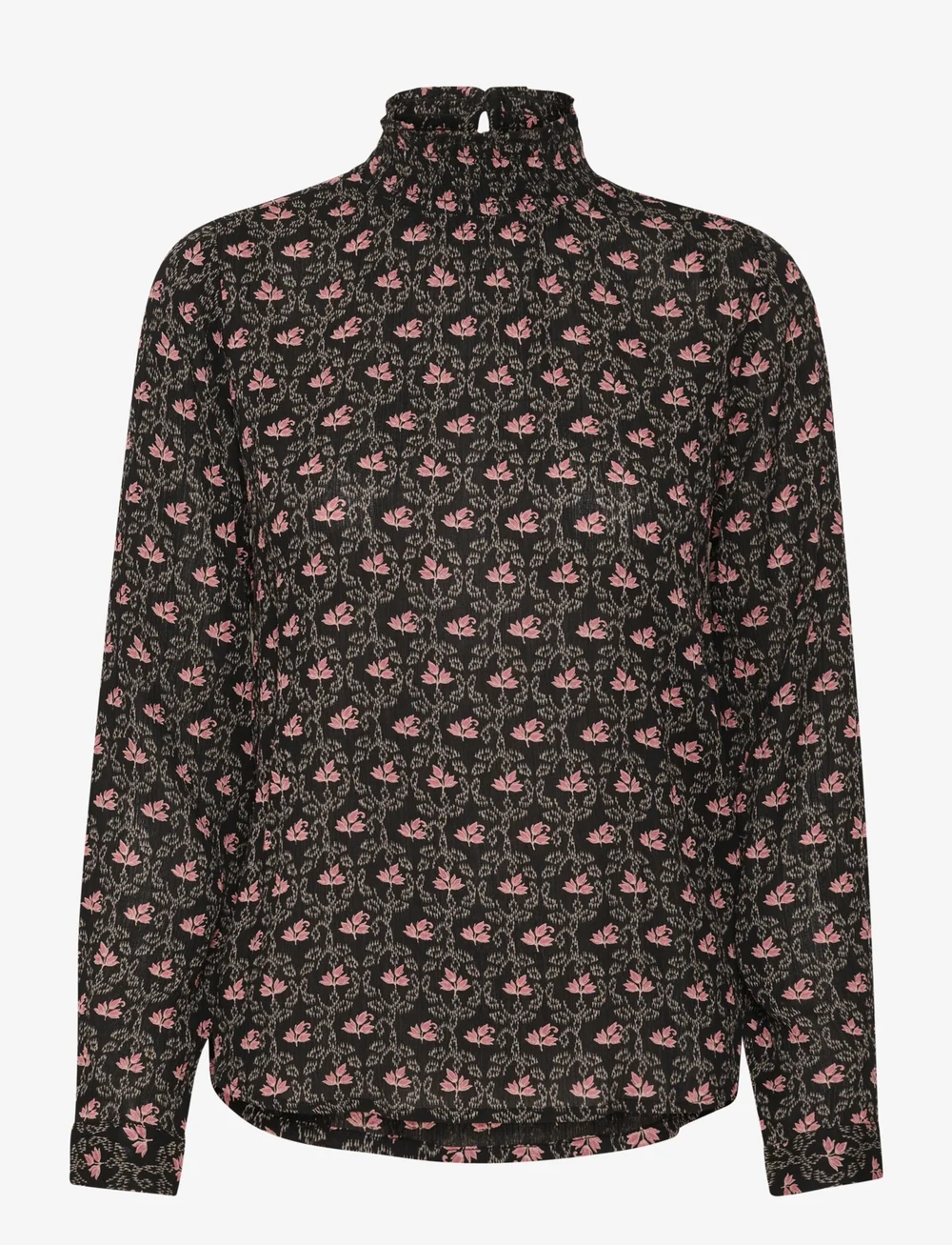 Kaffe - KAamber Smock Blouse Printed - langärmlige blusen - black_rosa flowers - 1