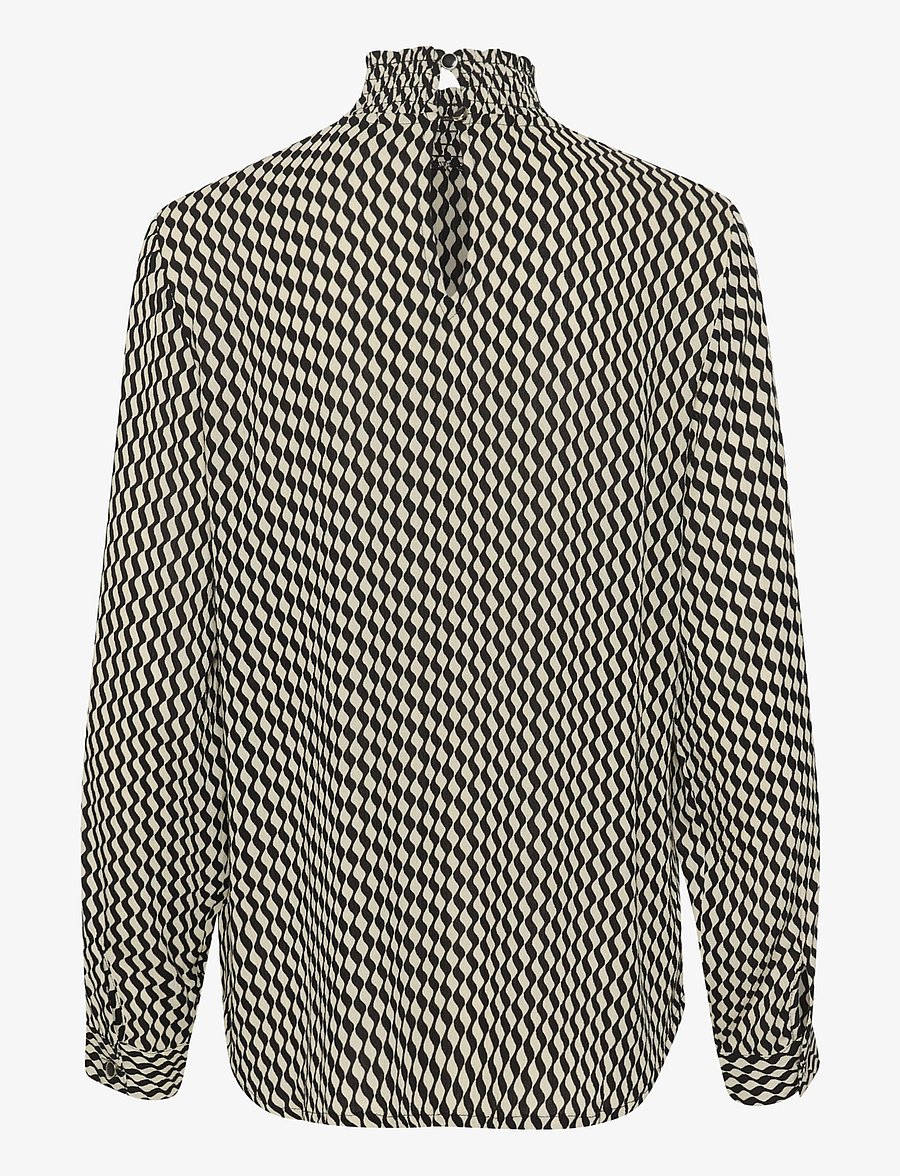 Kaffe - KAamber Smock Blouse Printed - långärmade blusar - black_white wavy print - 2