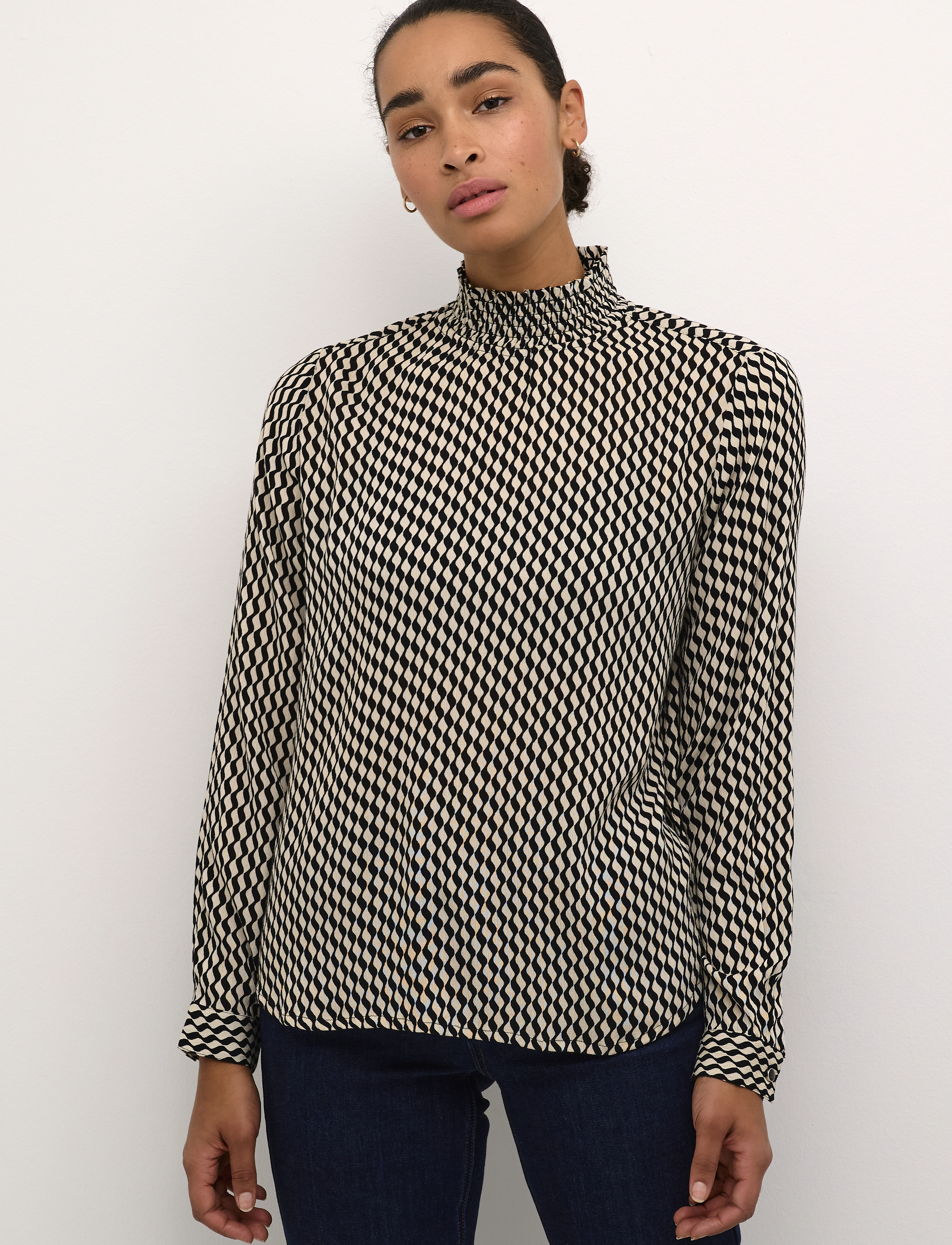 Kaffe Kaamber Smock Blouse Printed, Kvinder, Mønstret Smock Bluse, Sort, Str: 36