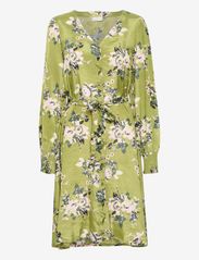 KApollie Short Dress Printed - GREEN STENCIL FLOWER PRINT
