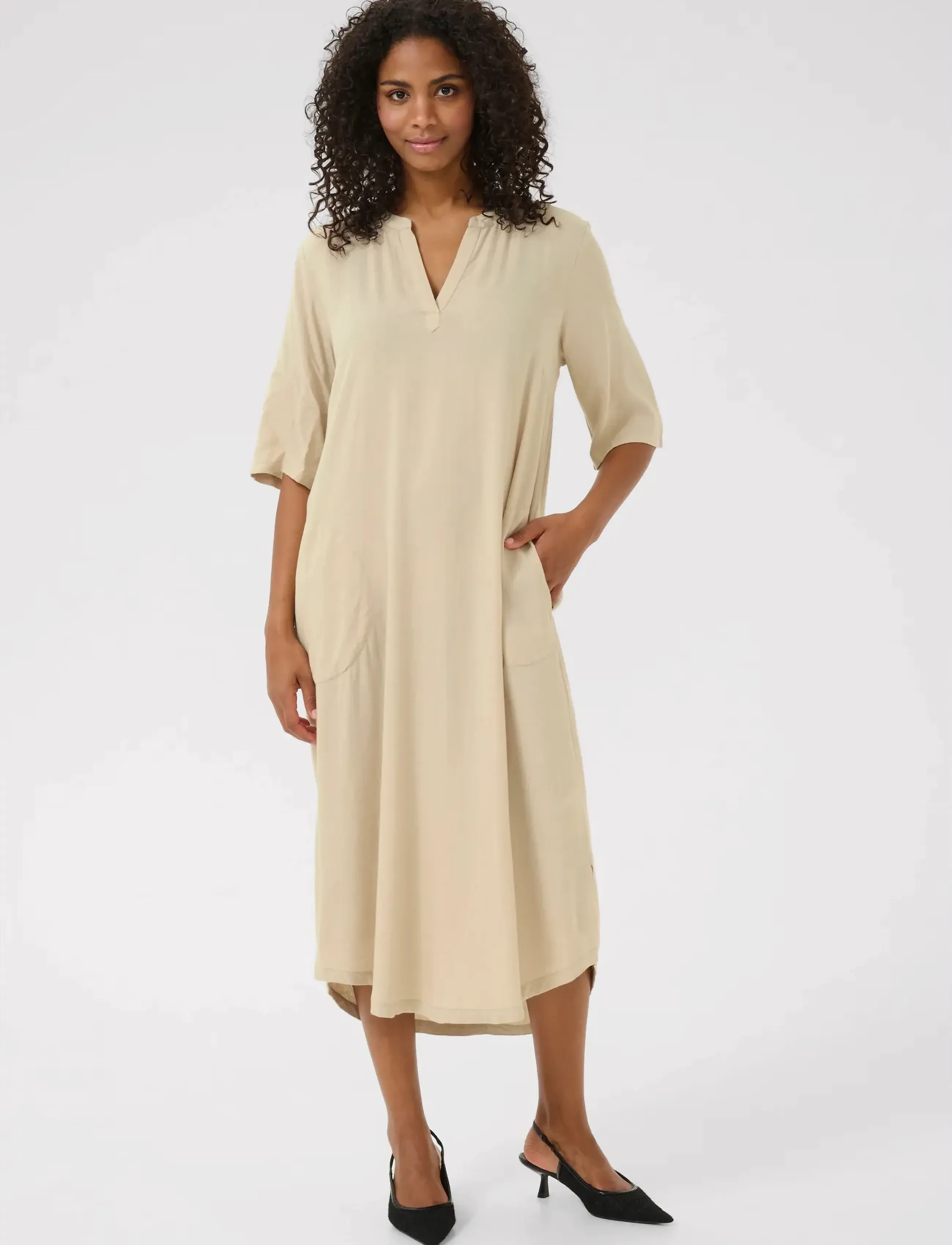 Kaffe Kamilia Kaftan Dress, Kvinder, Kaftan Kjole, Beige, Str: 34