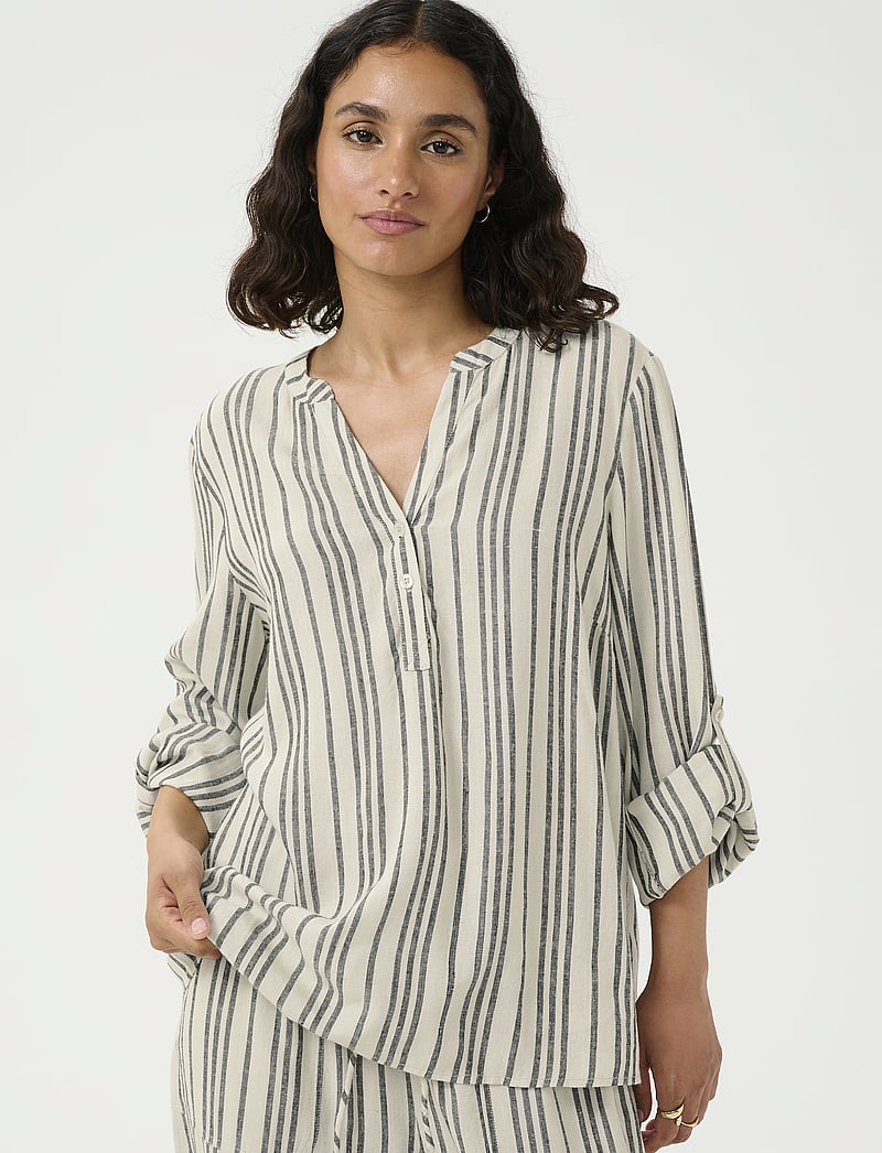 Kaffe - KAmilia Blouse - långärmade blusar - moonstruck / black stripe - 0