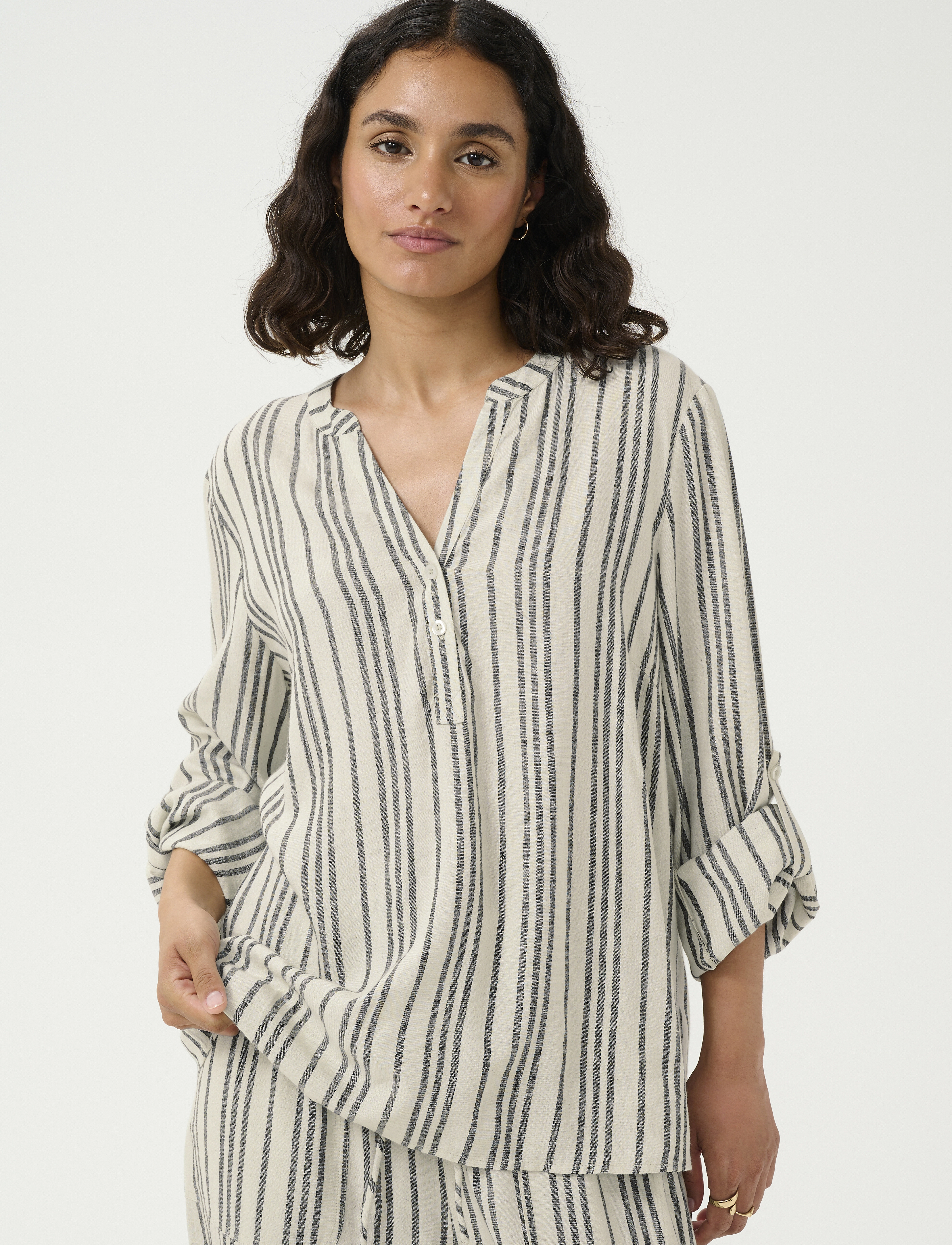 Kaffe KAmilia Blouse - Blusen - MOONSTRUCK / BLACK STRIPE / beige