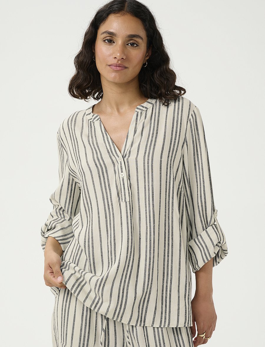 Kaffe - KAmilia Blouse - langärmelige blusen - moonstruck / black stripe - 0