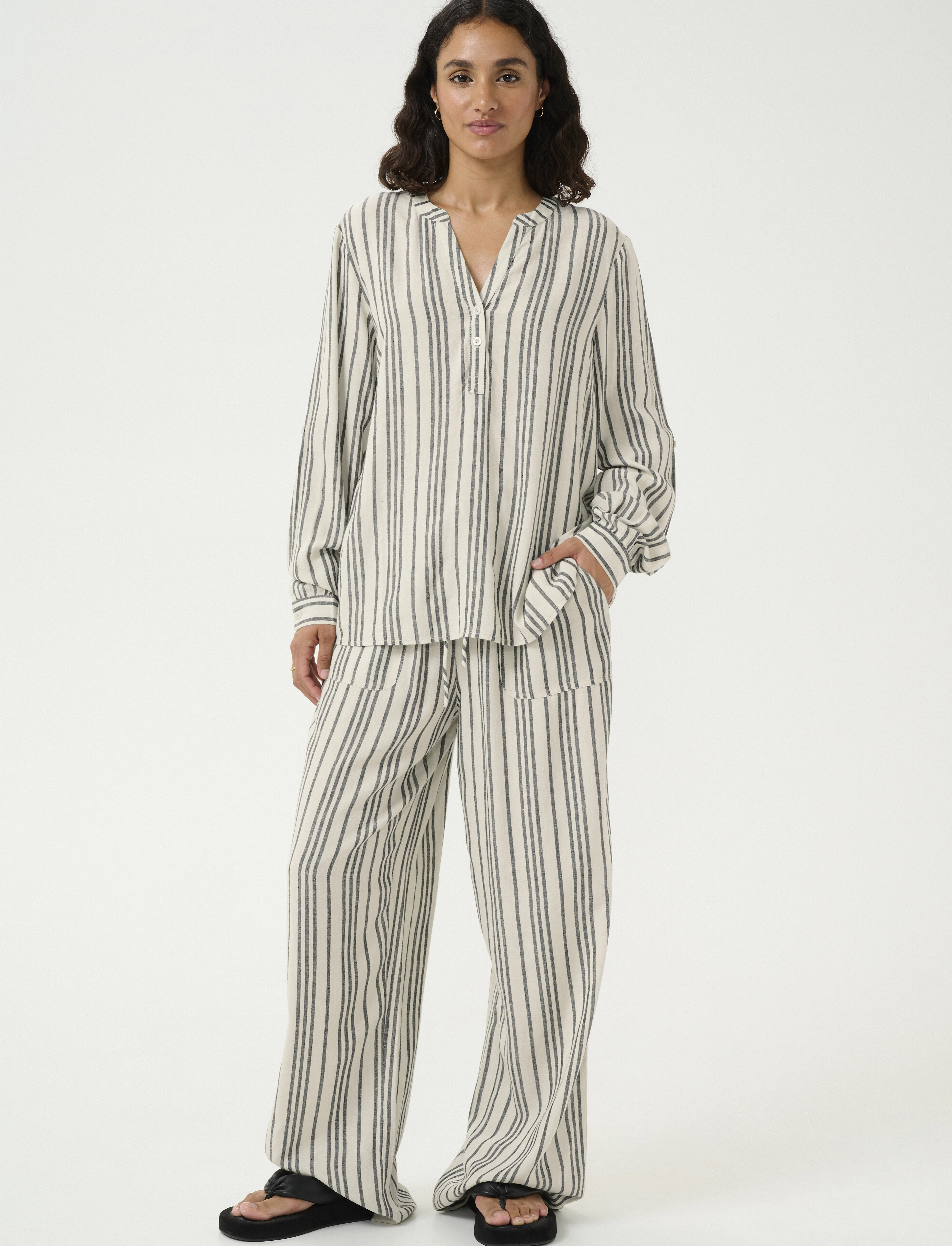 Kaffe - KAmilia Blouse - long sleeved blouses - moonstruck / black stripe - 3