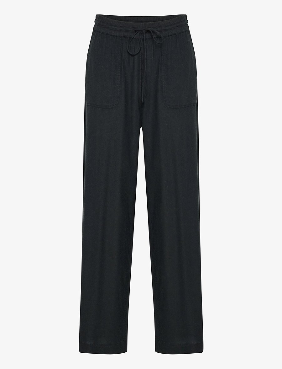 Kaffe - KAmilia Long Wide Pants HW - spodnie lniane - black deep - 1