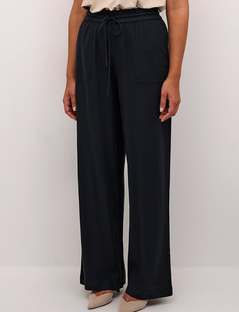 Kaffe - KAmilia Long Wide Pants HW - hørbukser - black deep - 0