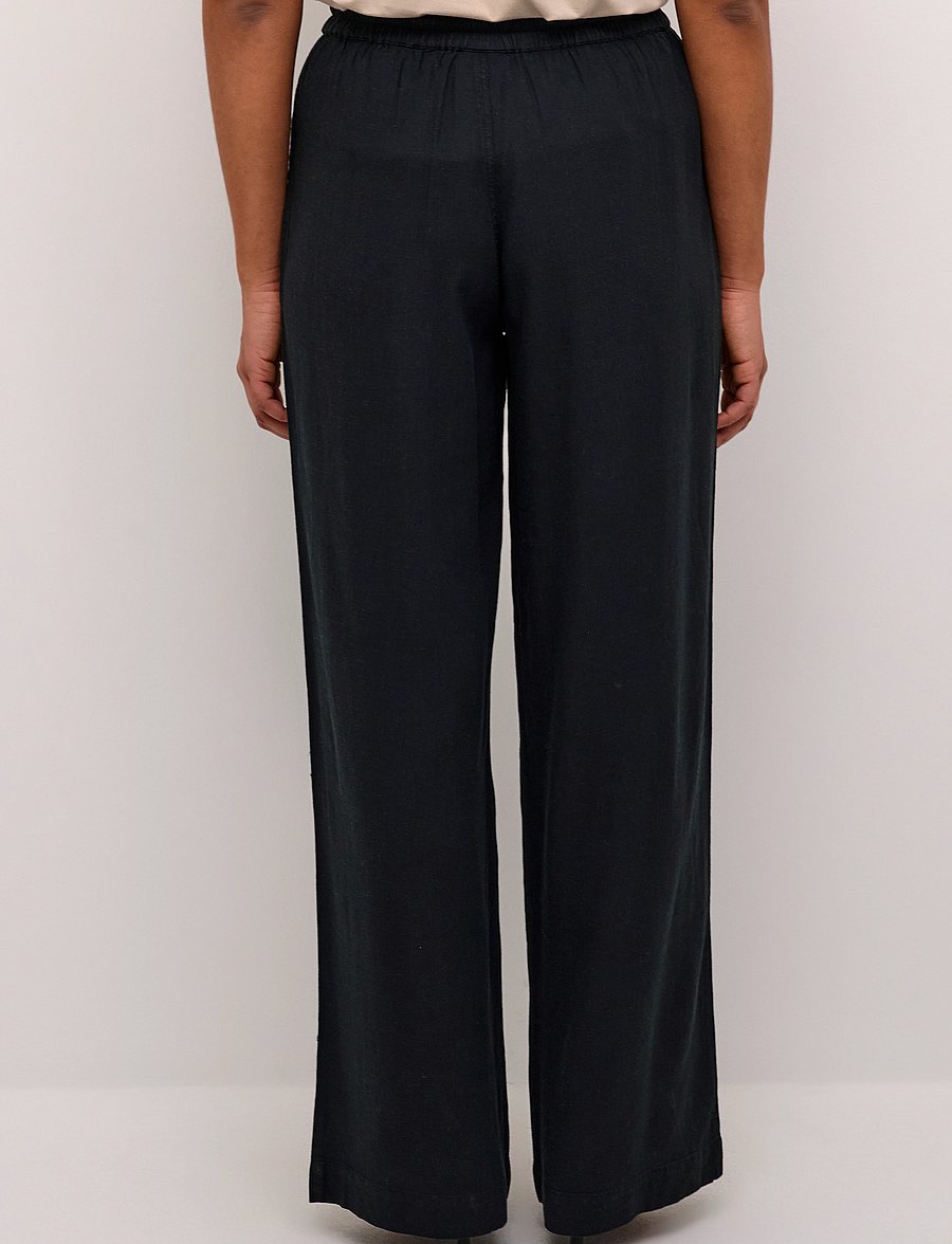 Kaffe - KAmilia Long Wide Pants HW - spodnie lniane - black deep - 4