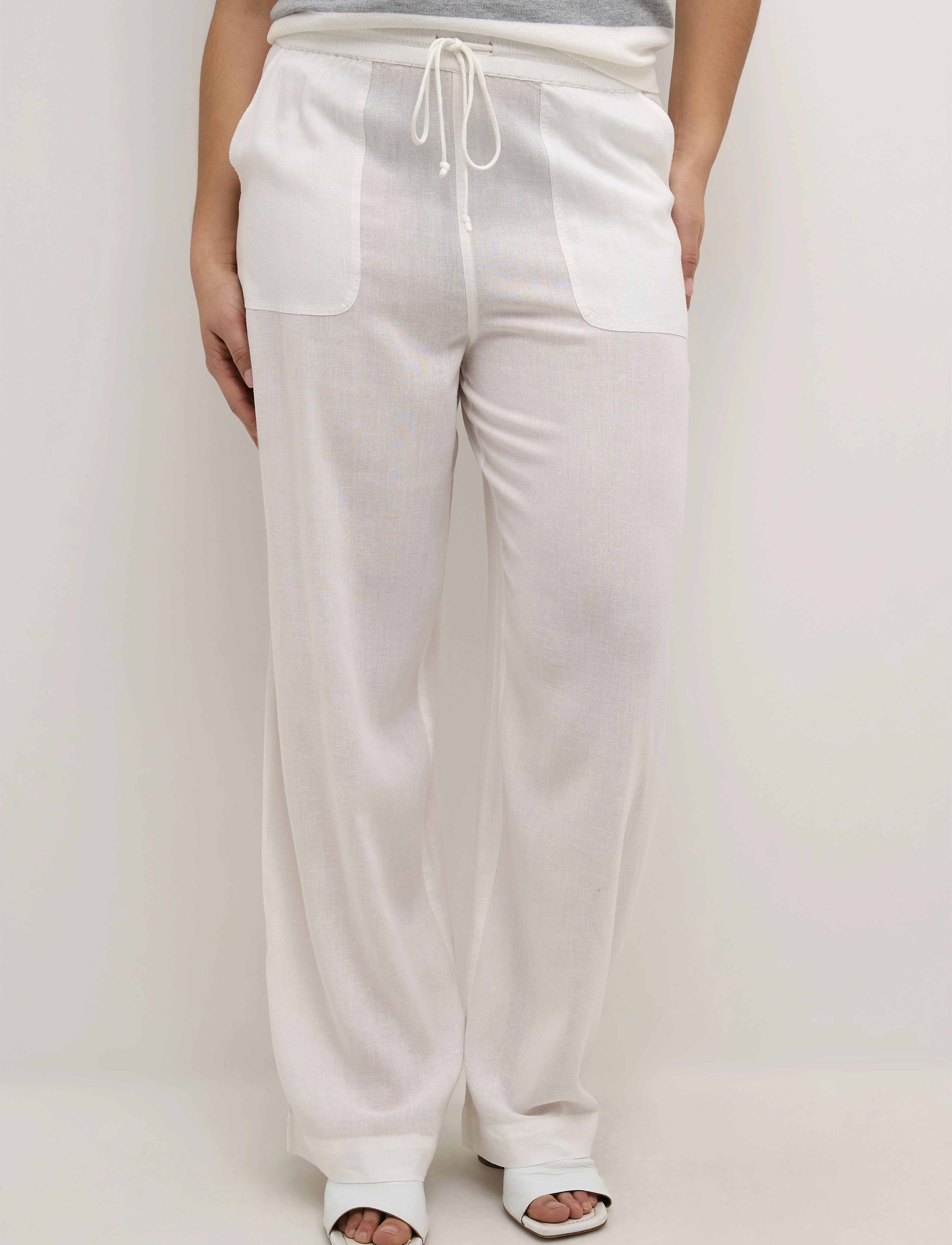 Kaffe KAmilia Long Wide Pants HW - Bukser - CHALK / white