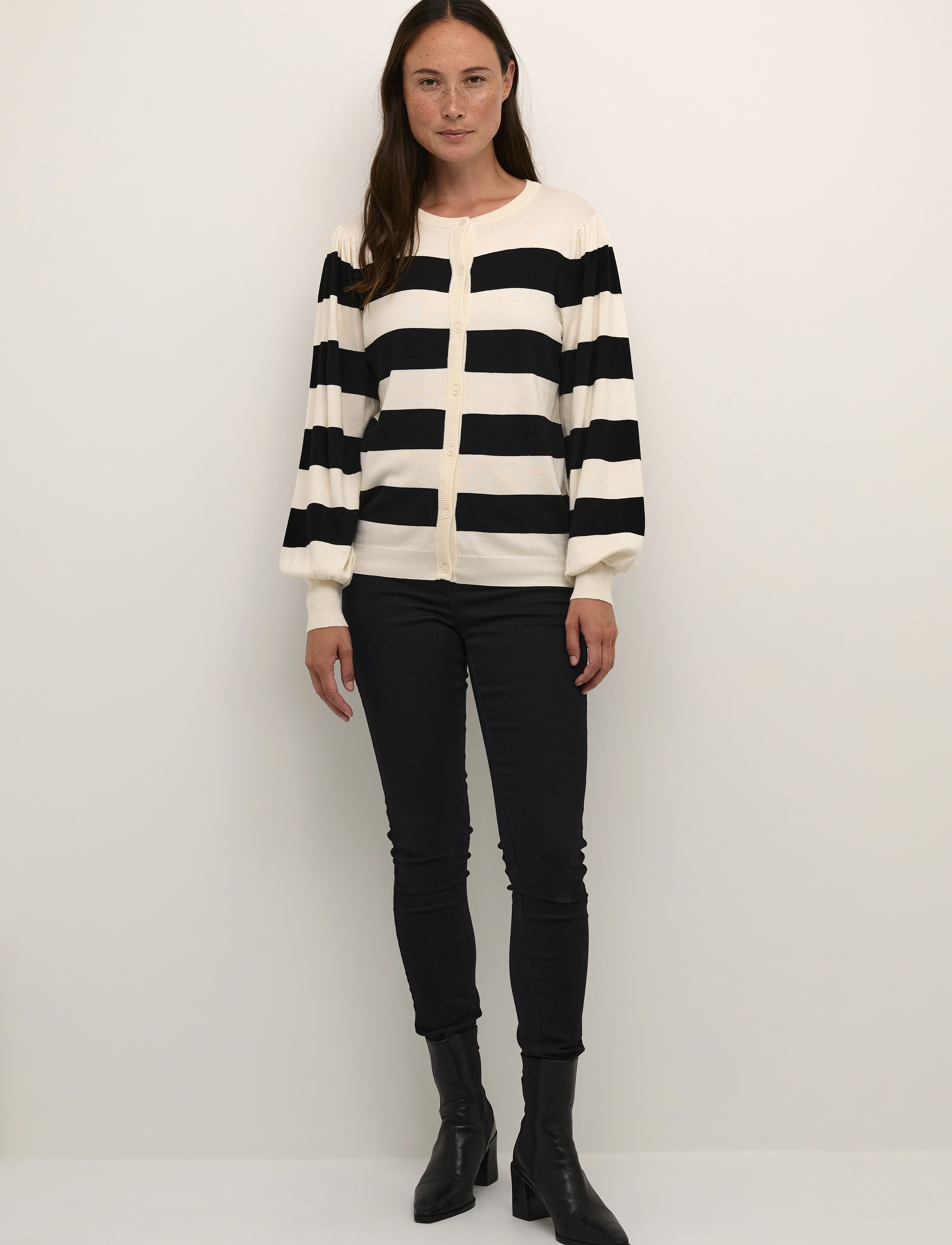 Kaffe - KAlizza Striped Cardigan - black/turtledove bold stripe - 3