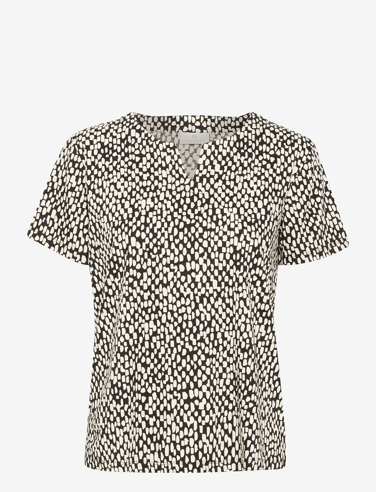 Kaffe - KAbella Jersey Blouse - kortärmade blusar - black/chalk graphic dot - 0