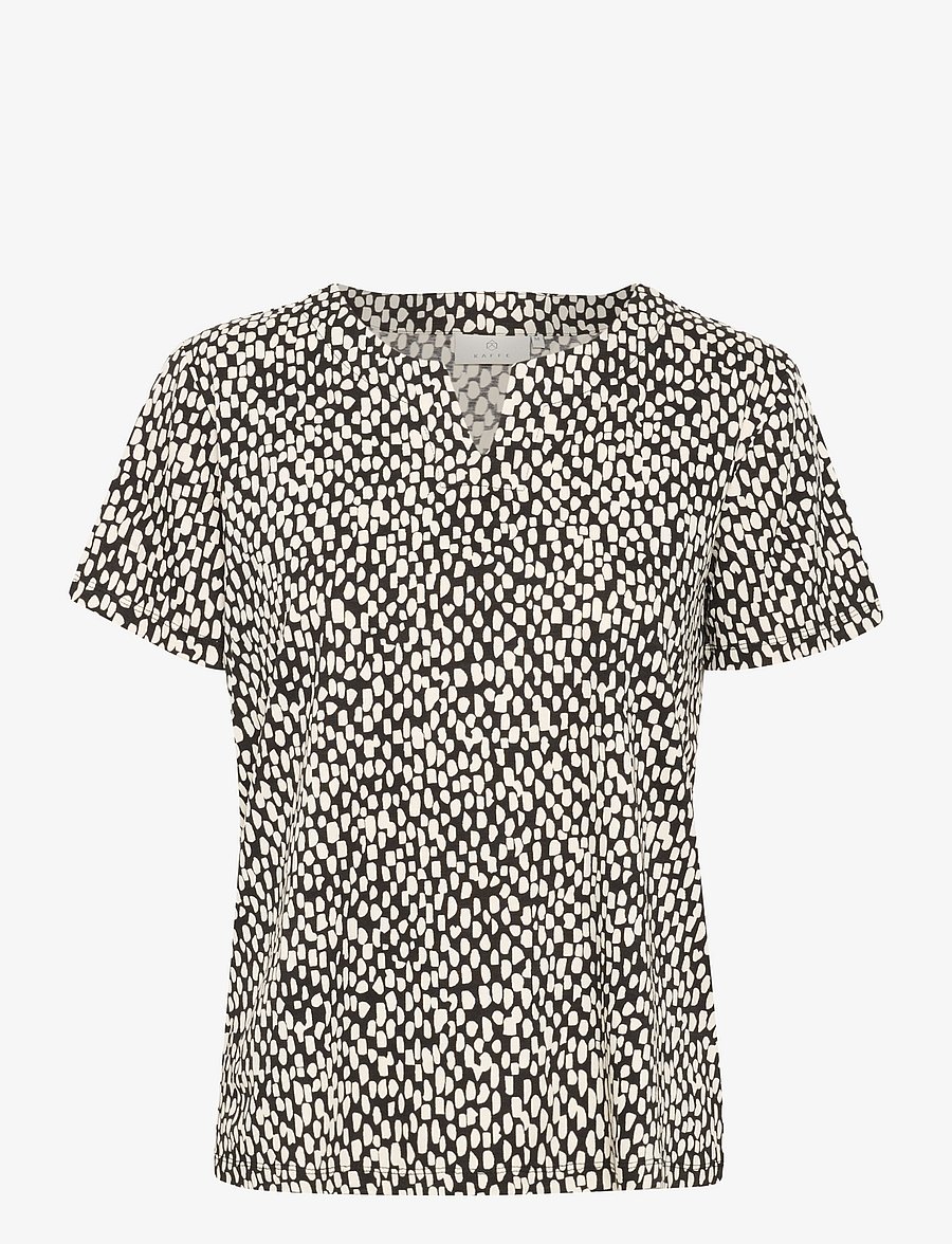 Kaffe - KAbella Jersey Blouse - kortärmade blusar - black/chalk graphic dot - 1