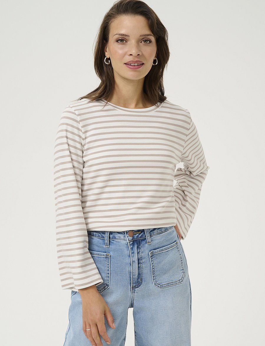 Kaffe - KAliddy 3/4 Sleeve Blouse - pitkähihaiset paidat - chalk/feather gray stripe - 0