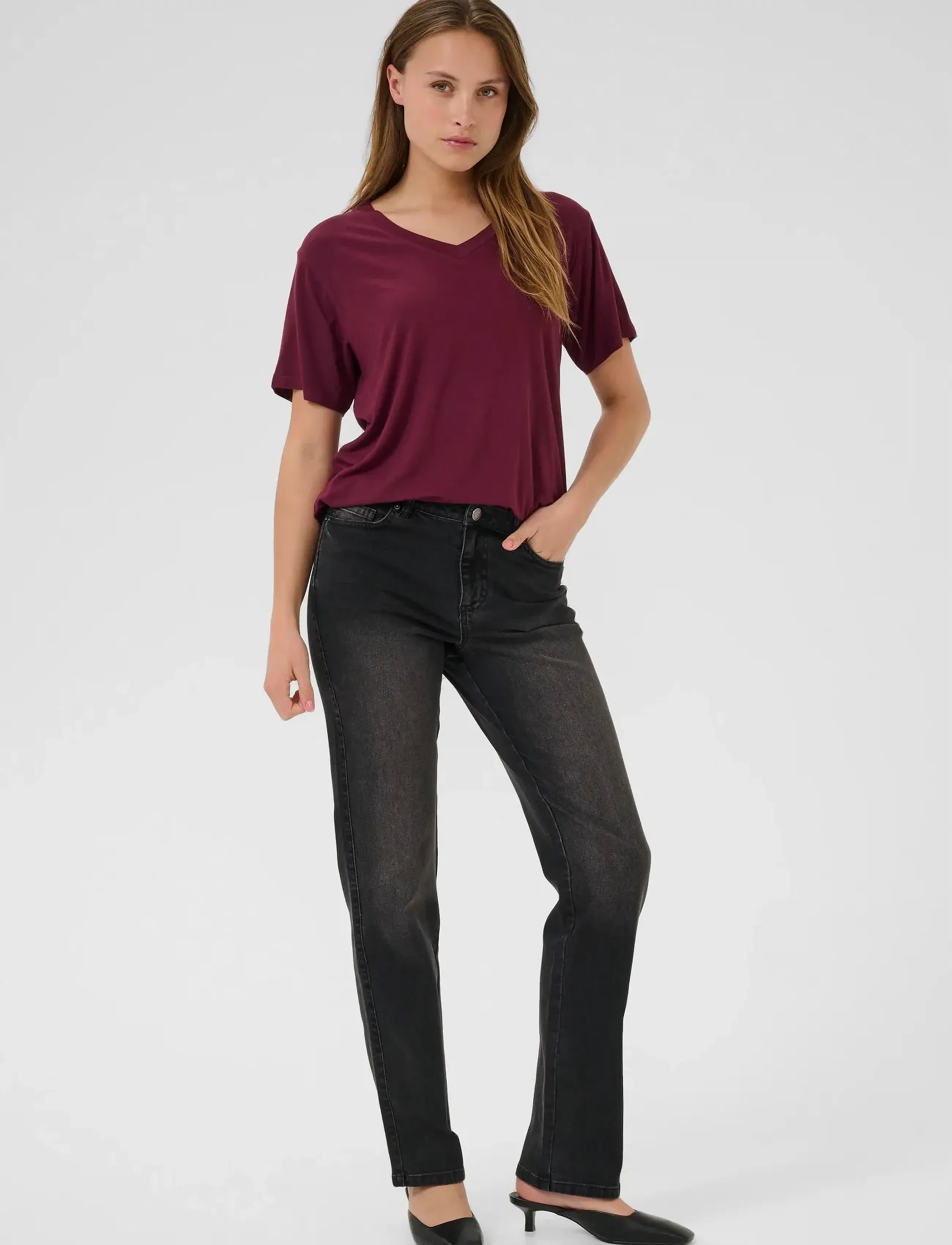 Kaffe - KAfrida V-Neck T-Shirt - windsor wine - 3