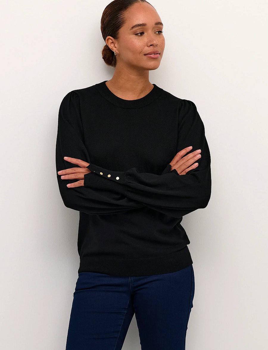 Kaffe - KAlizza Round Neck Knit Pullover Bu - stickade tröjor - black deep - 0