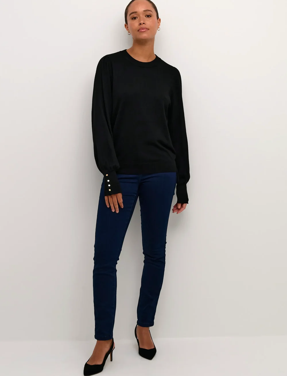 Kaffe - KAlizza Round Neck Knit Pullover Bu - striktrøjer - black deep - 3