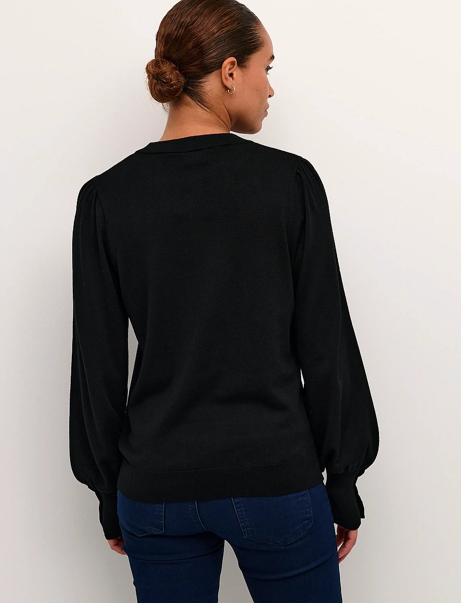 Kaffe - KAlizza Round Neck Knit Pullover Bu - stickade tröjor - black deep - 4