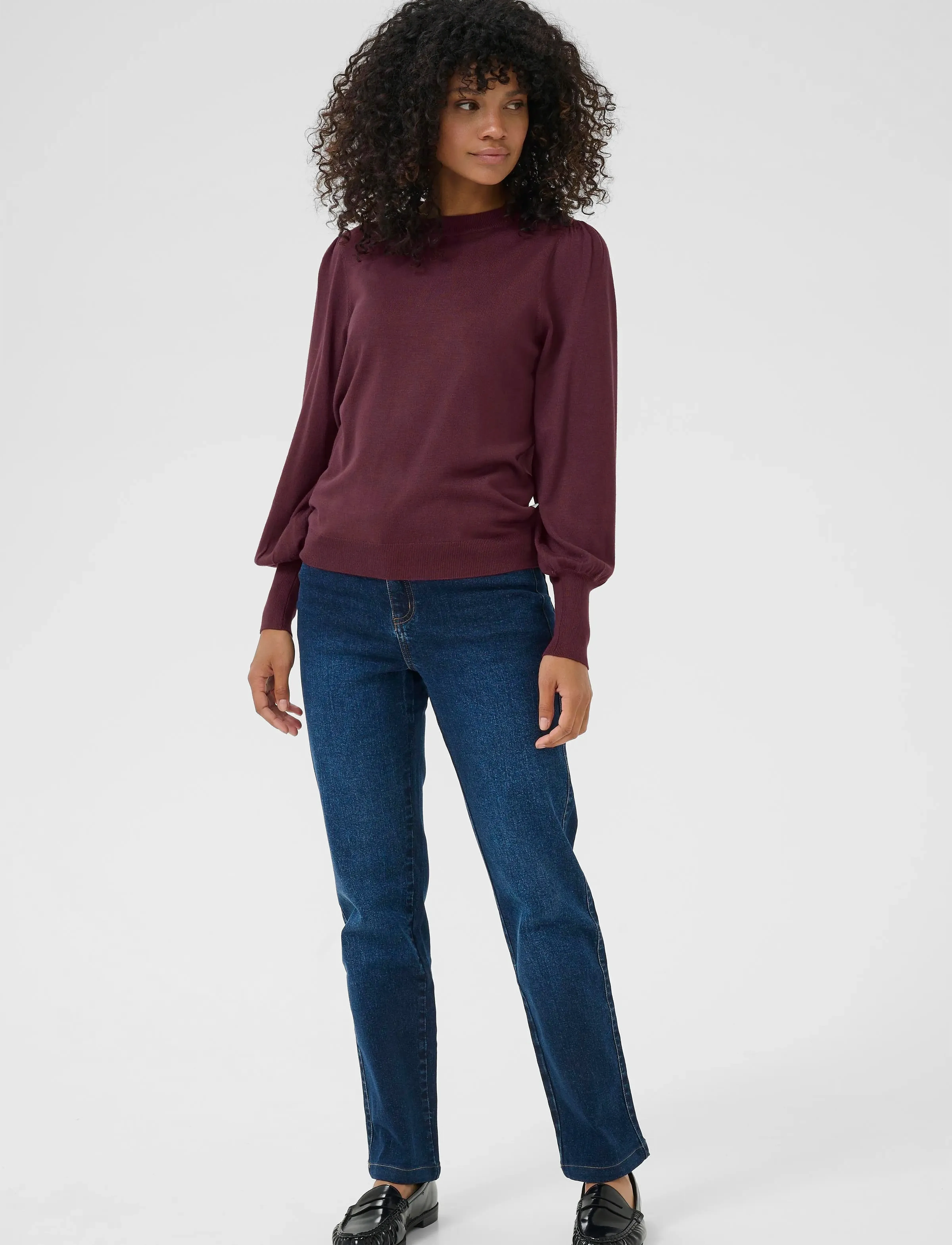 Kaffe - KAlizza Round Neck Knit Pullover Bu - tröjor - windsor wine - 3