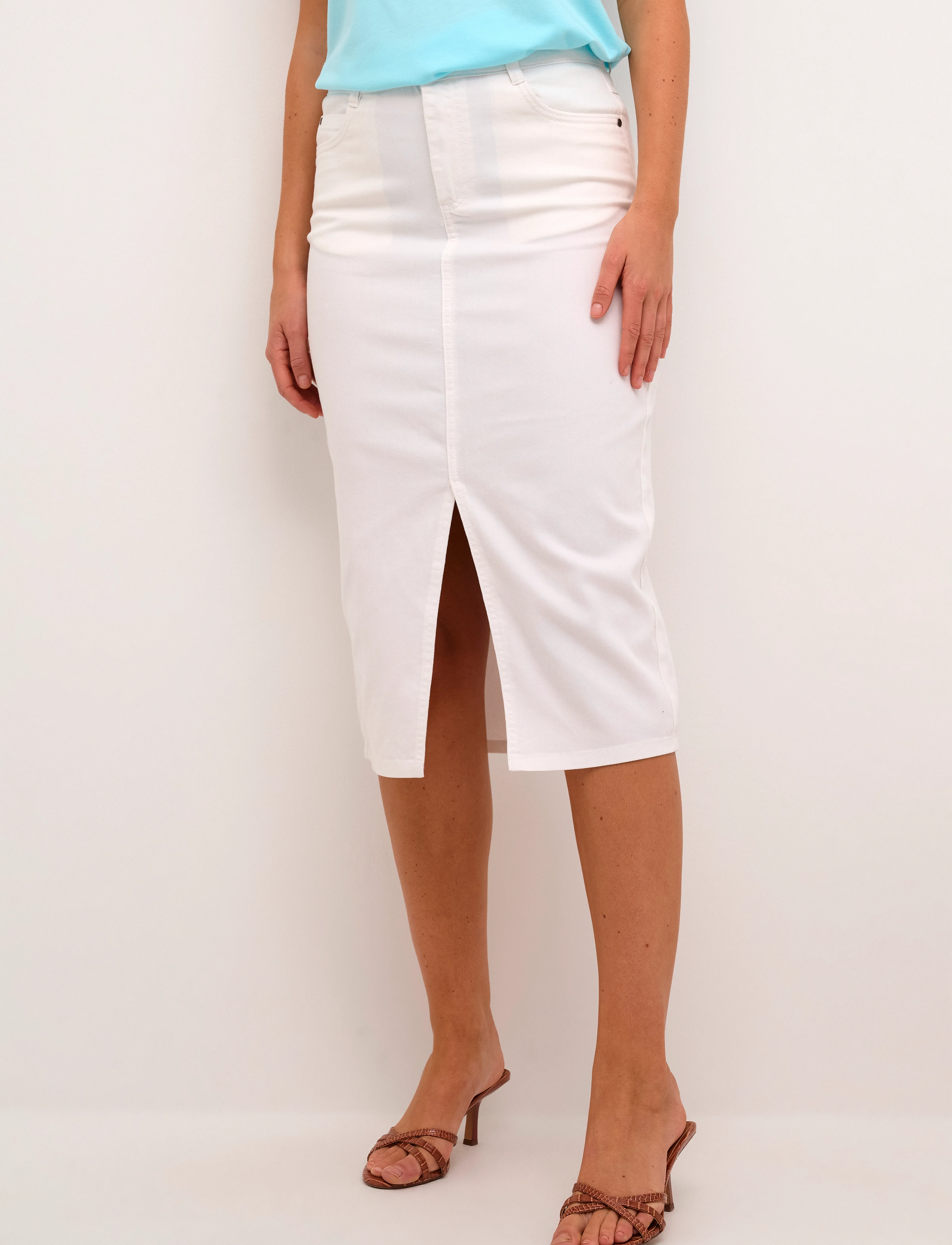 Kaffe Kazelina Denim Skirt, Kvinder, Midi Slids Denim Nederdel, Hvid, Str: 42