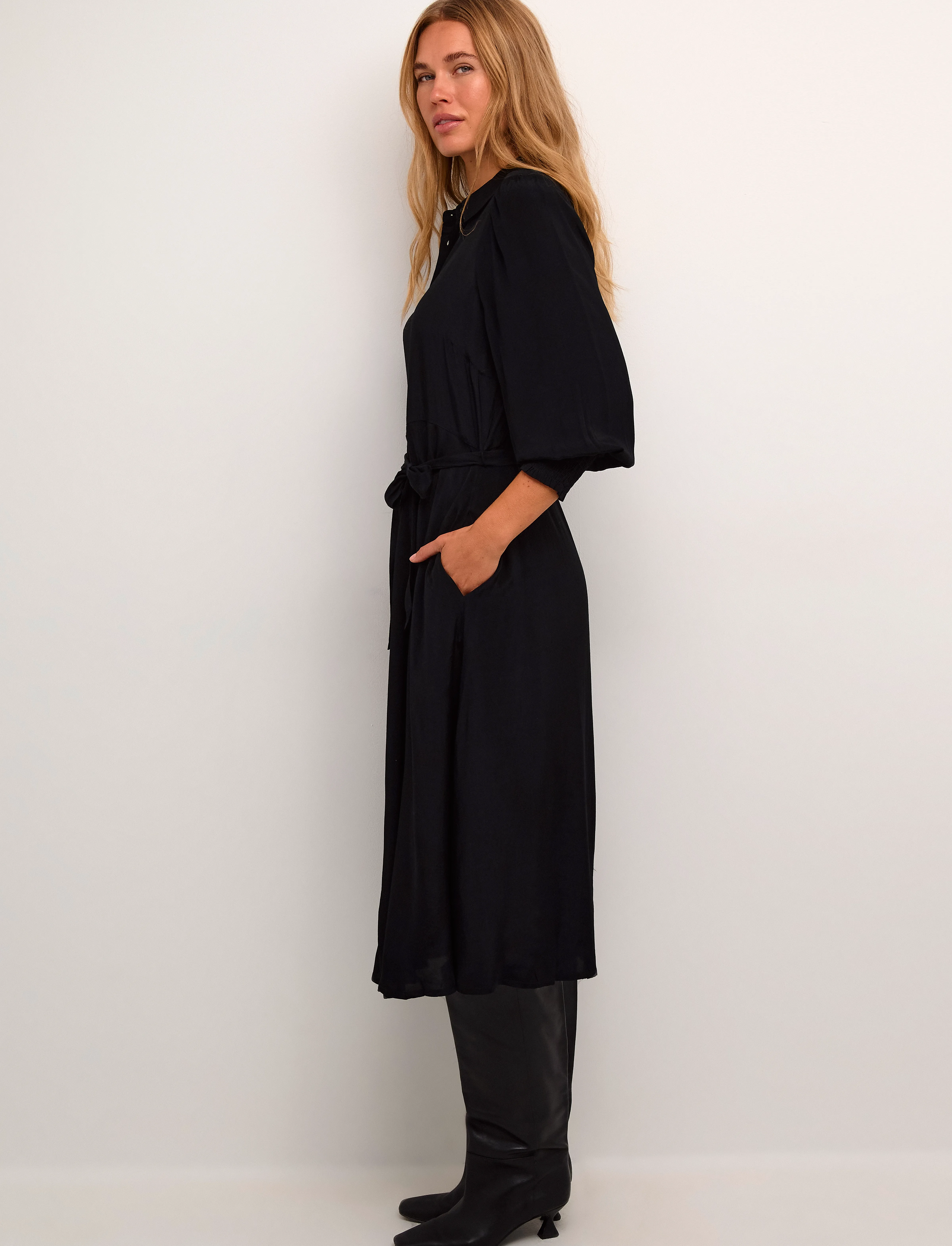 Kaffe Kaemine Oline Dress, Kvinder, Skjortekjole, Sort, Str: 36