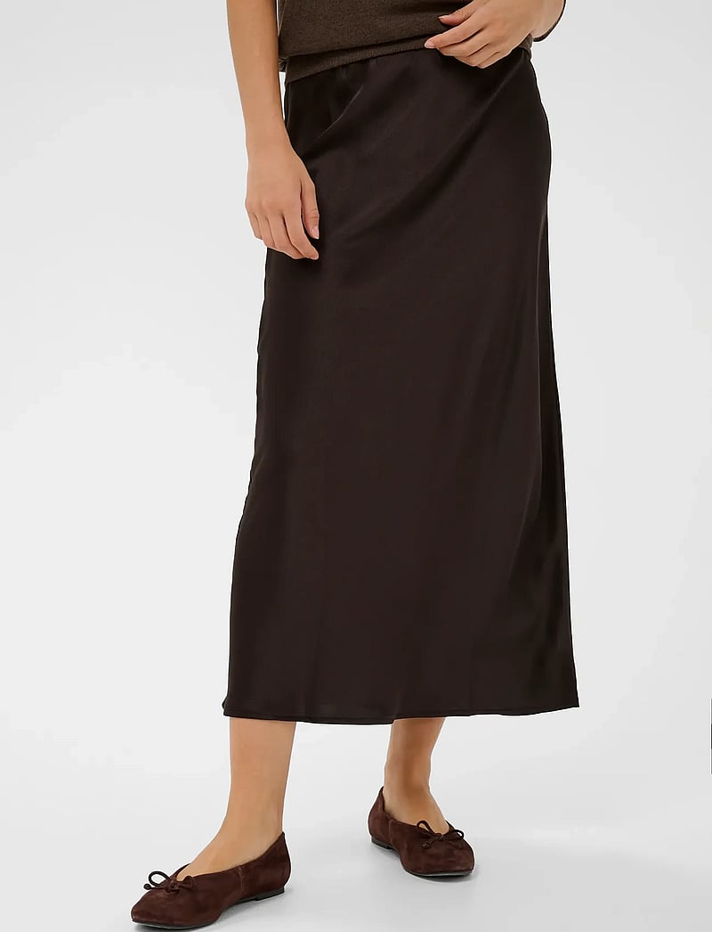 Kaffe - KAlotte Skirt - satiinist seelikud - coffee bean - 0