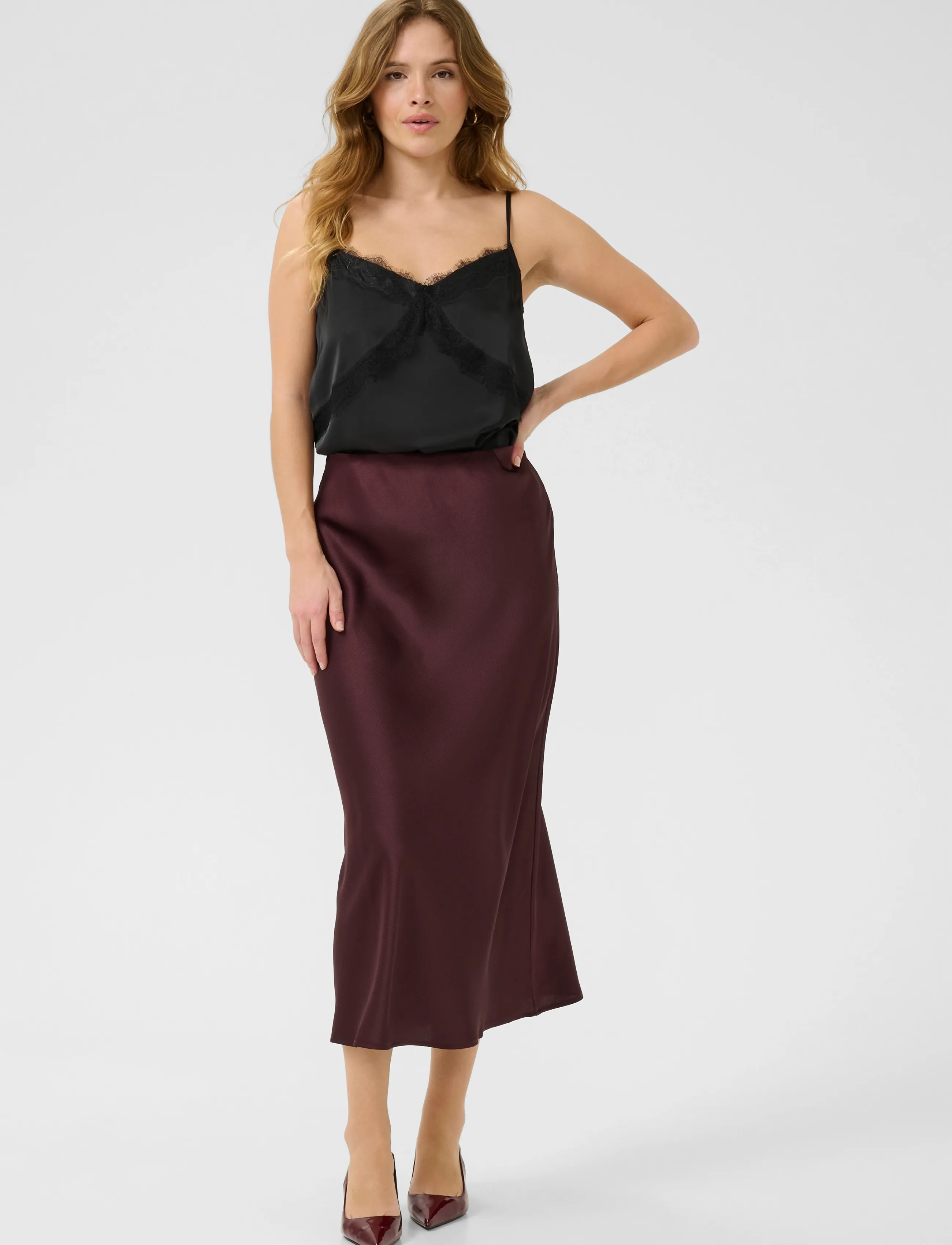 Kaffe - KAlotte Skirt - satiinseelikud - fudge - 3