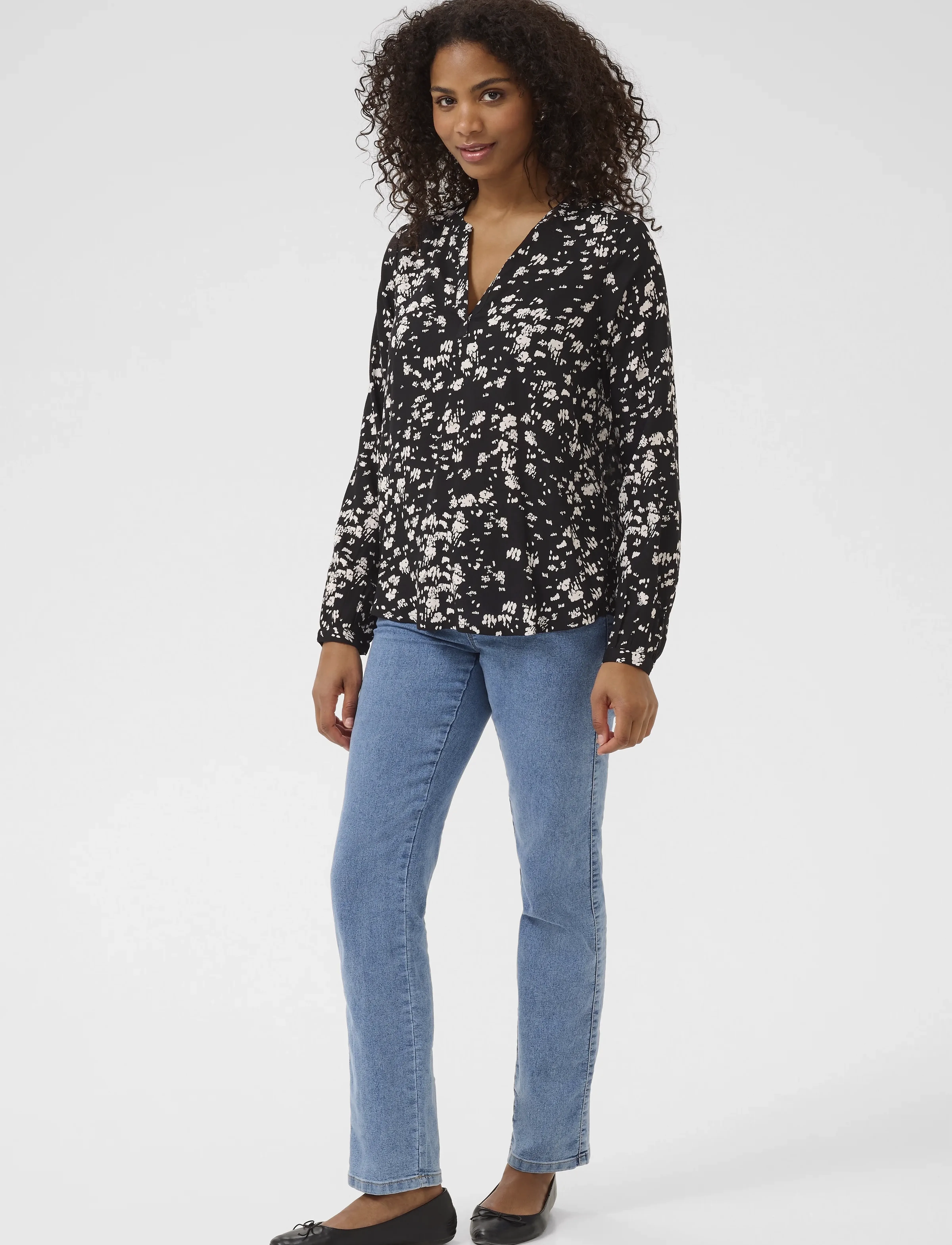 Kaffe - KAbeathe Blouse - langærmede bluser - black / chalk graphic - 3