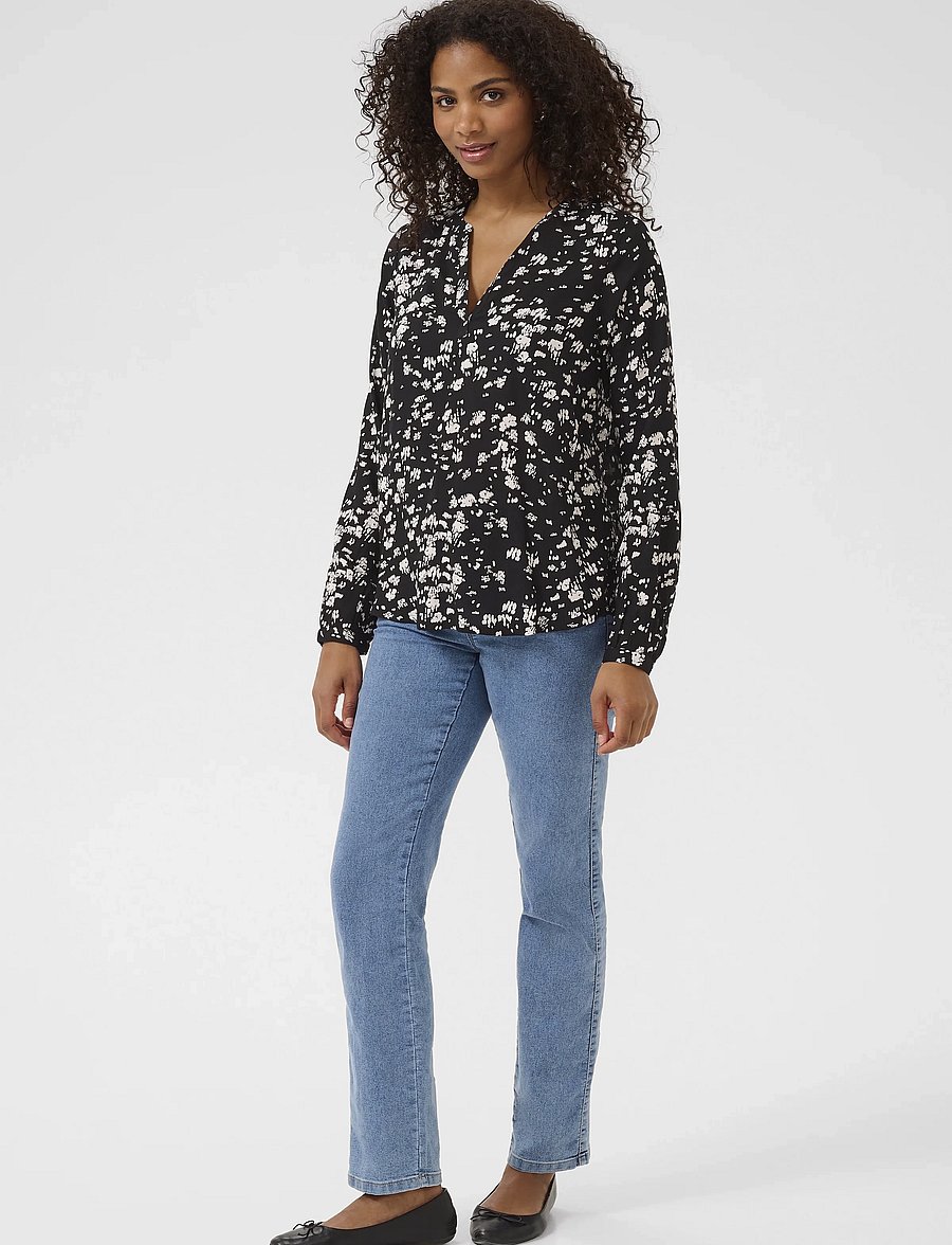 Kaffe - KAbeathe Blouse - långärmade blusar - black / chalk graphic - 3