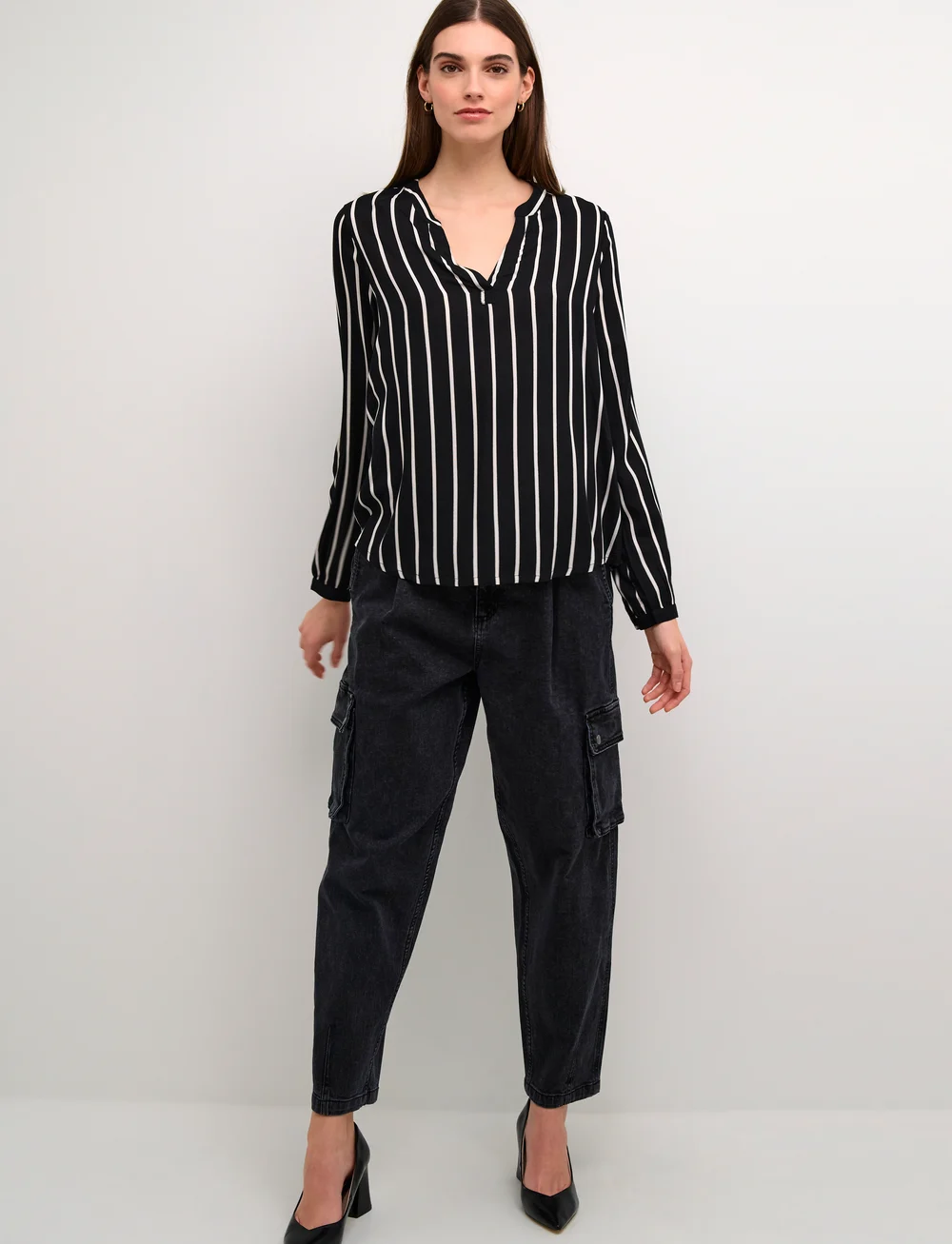 Kaffe - KAbeathe Blouse - langærmede bluser - black/chalk stripe - 3