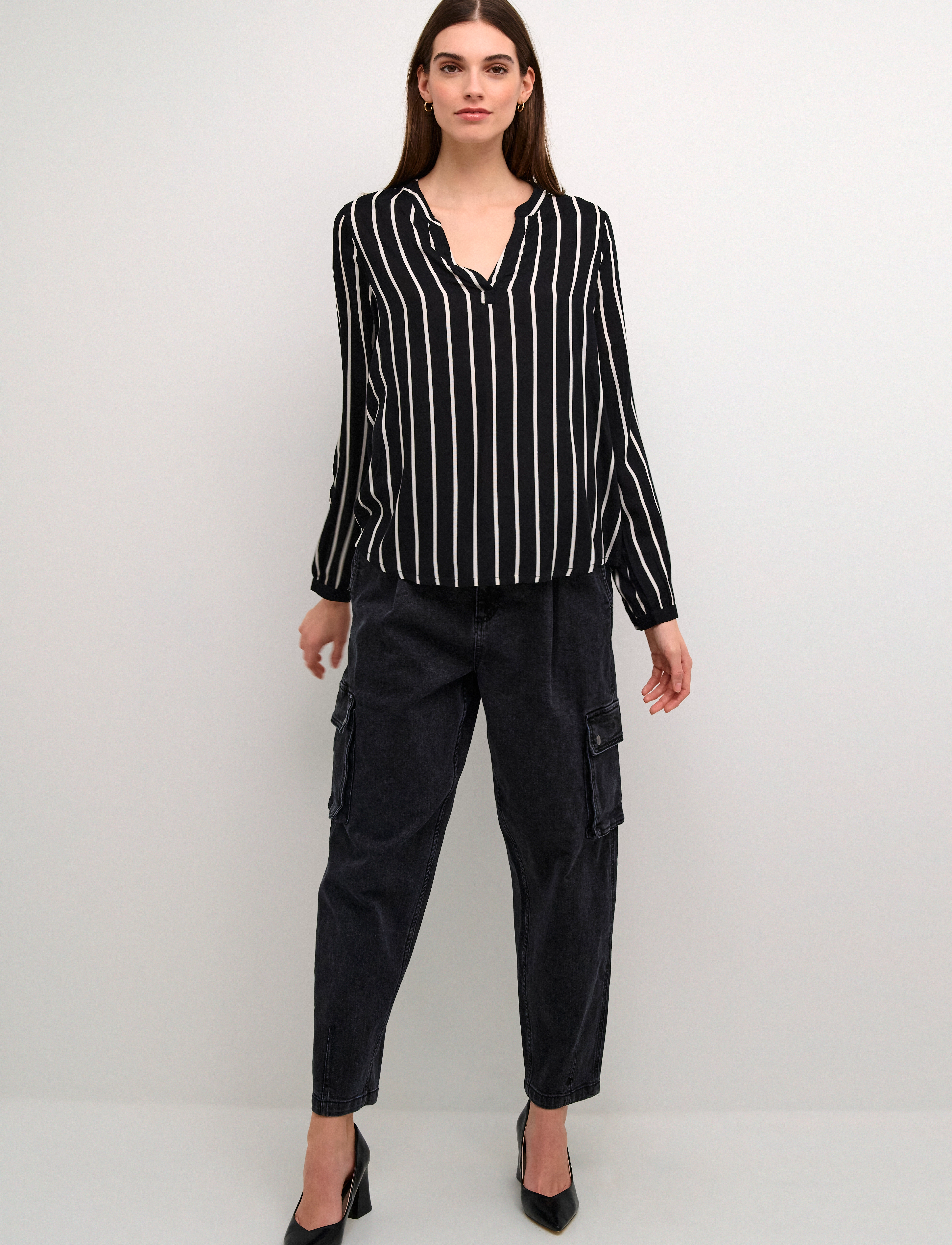 Kaffe - KAbeathe Blouse - långärmade blusar - black/chalk stripe - 3