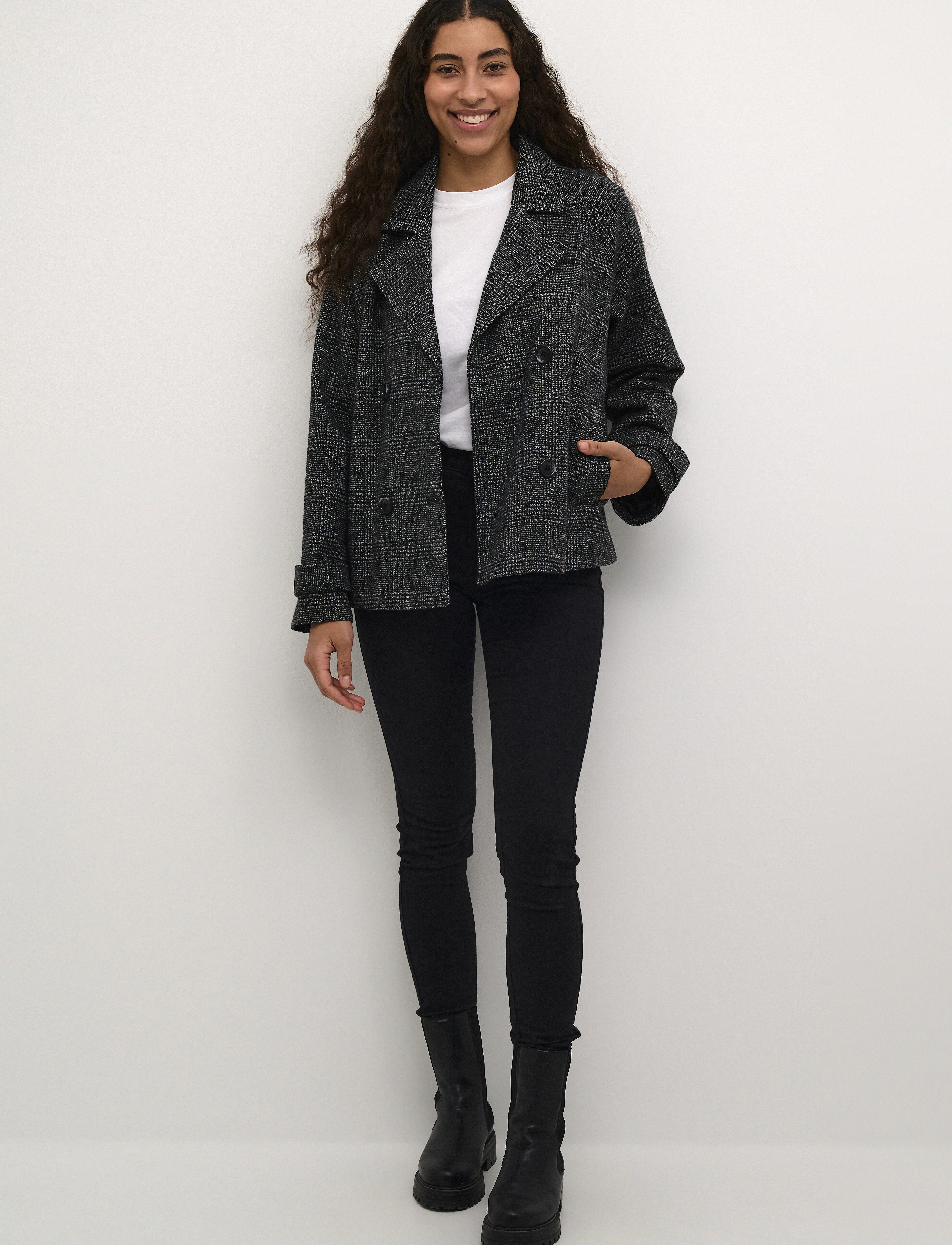 Kaffe - KAfabiola Short Jacket - frühlingsjacken - black/grey check - 3