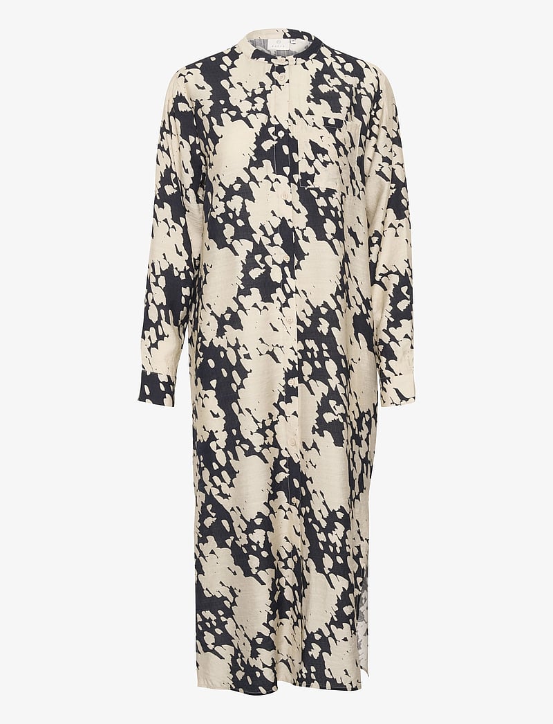 Kaffe - KAlouise Shirt Dress - midi kjólar - black/sand graphic cloud - 1