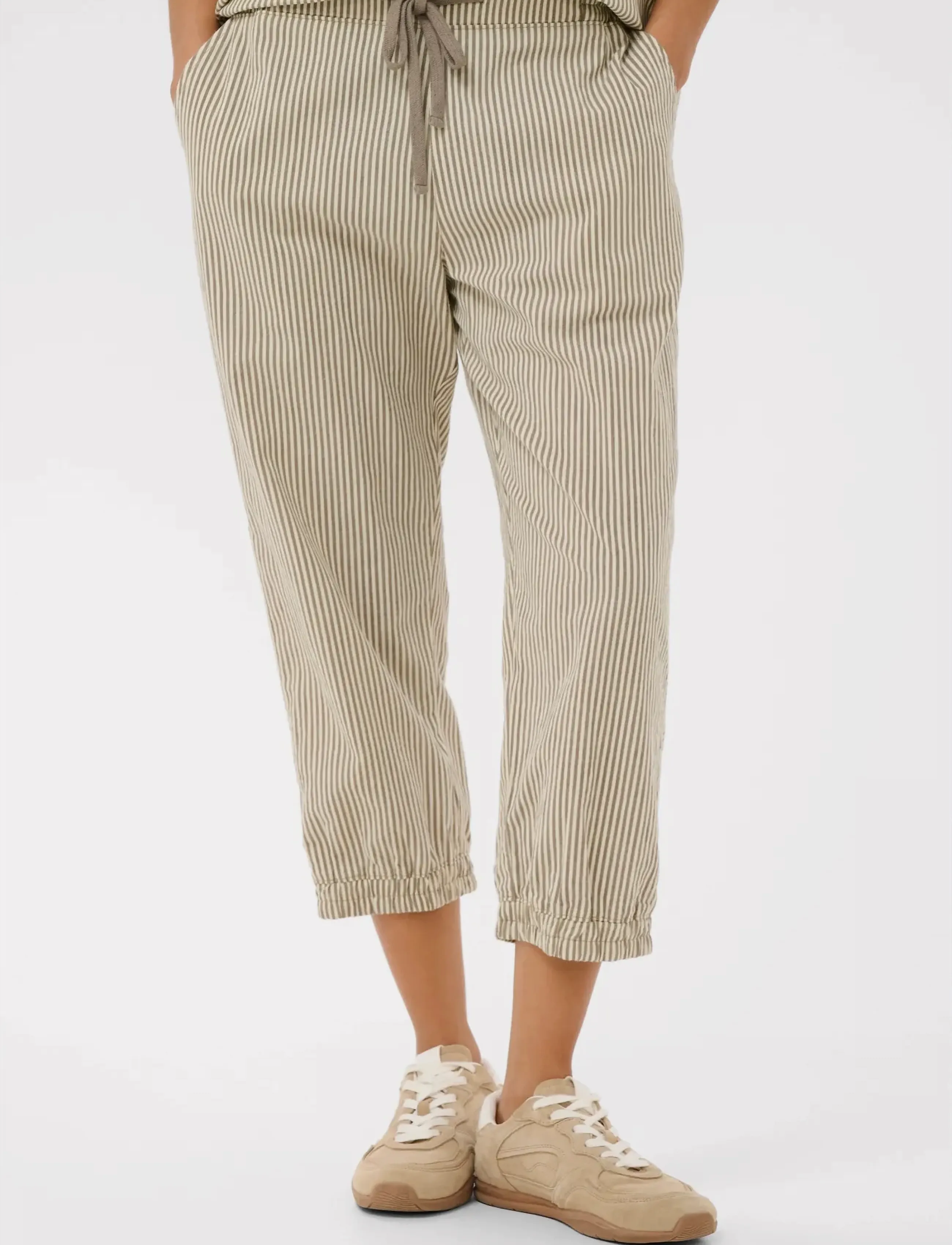 Kaffe Kanaya Striped Capri Pants, Kvinder, Stribede Jogger Capri Bukser, Beige, Str: 34