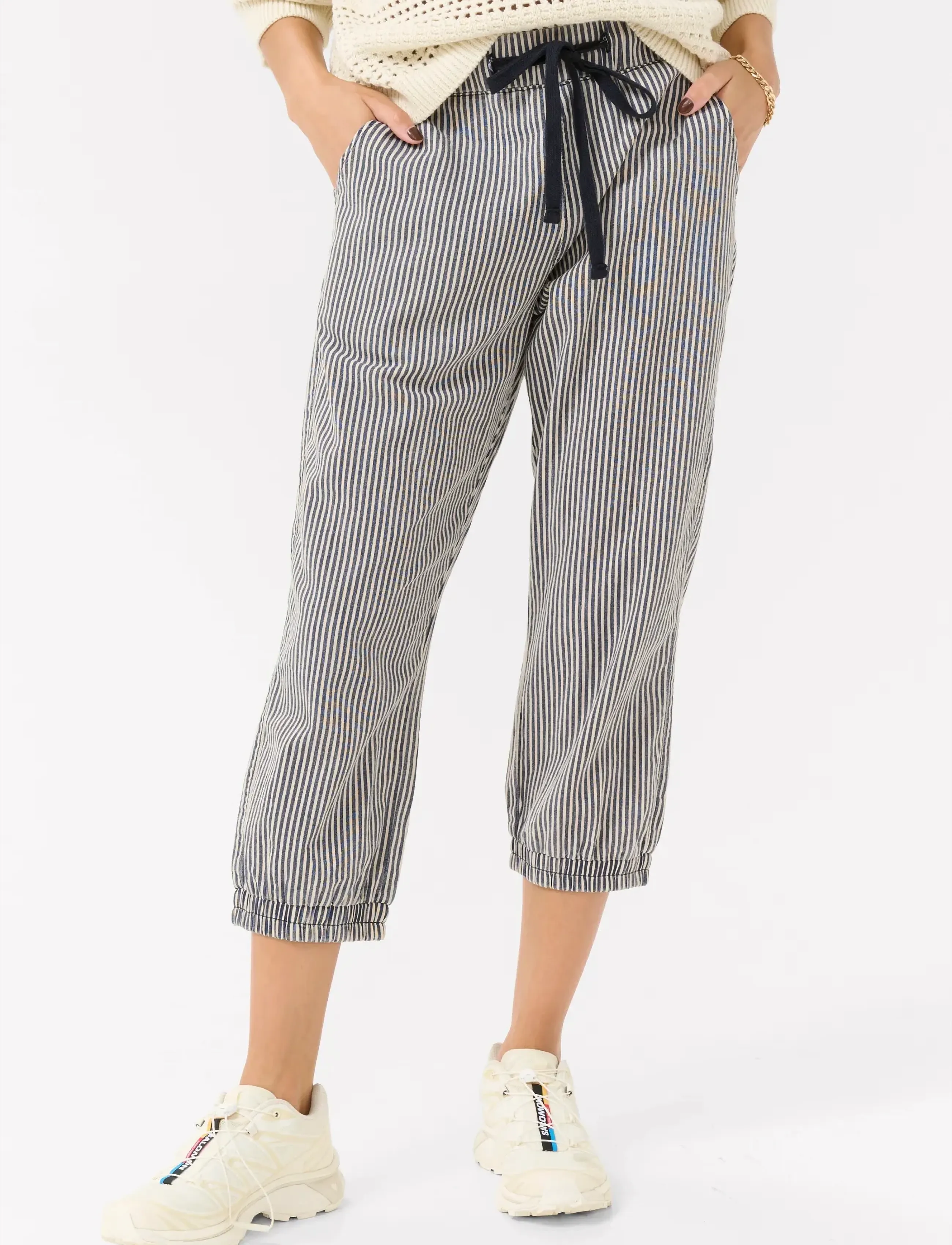 Kaffe KAnaya Striped Capri Pants - Kläder - MIDNIGHT/WHITE STRIPE / blue