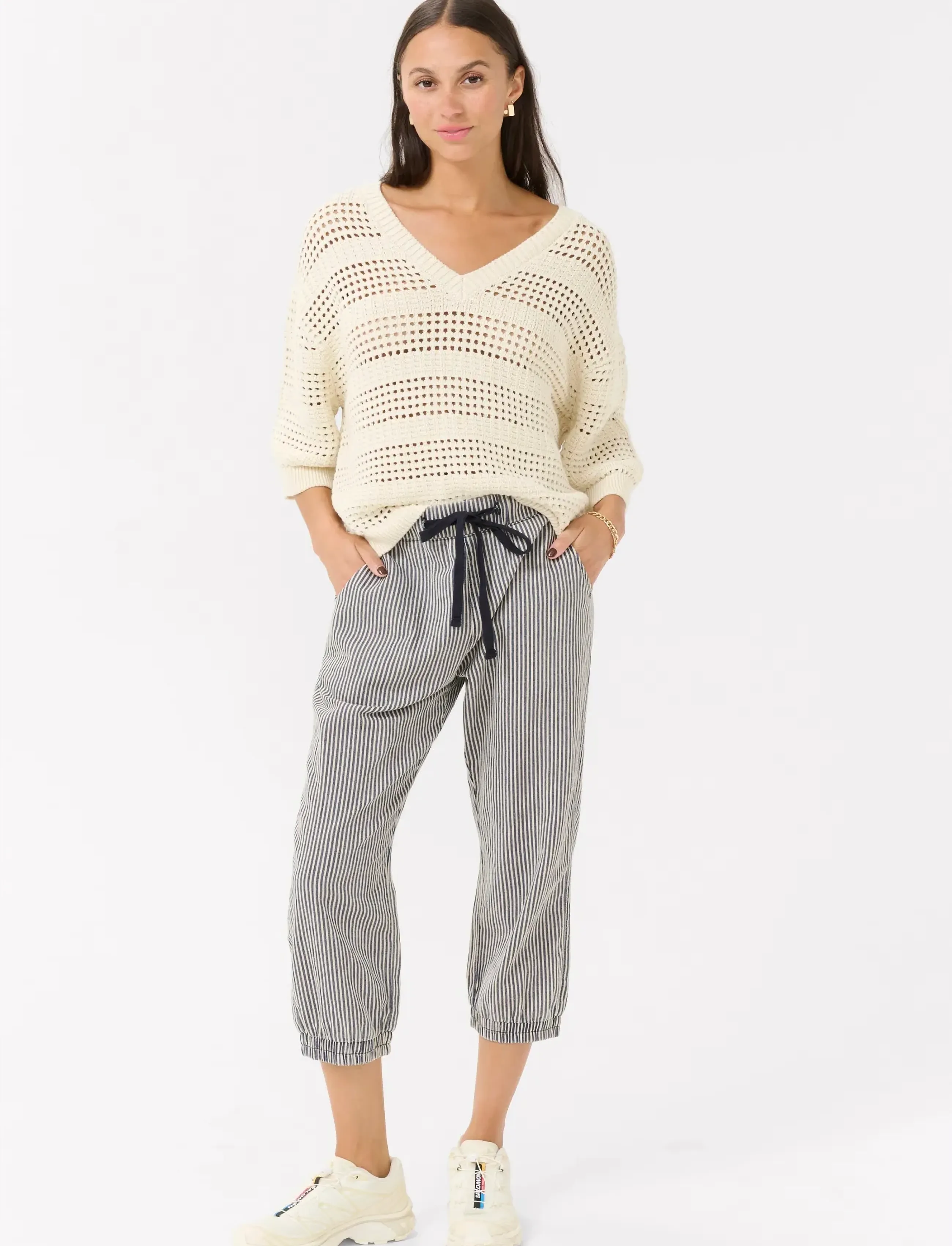 Kaffe - KAnaya Striped Capri Pants - joggers - midnight/white stripe - 3