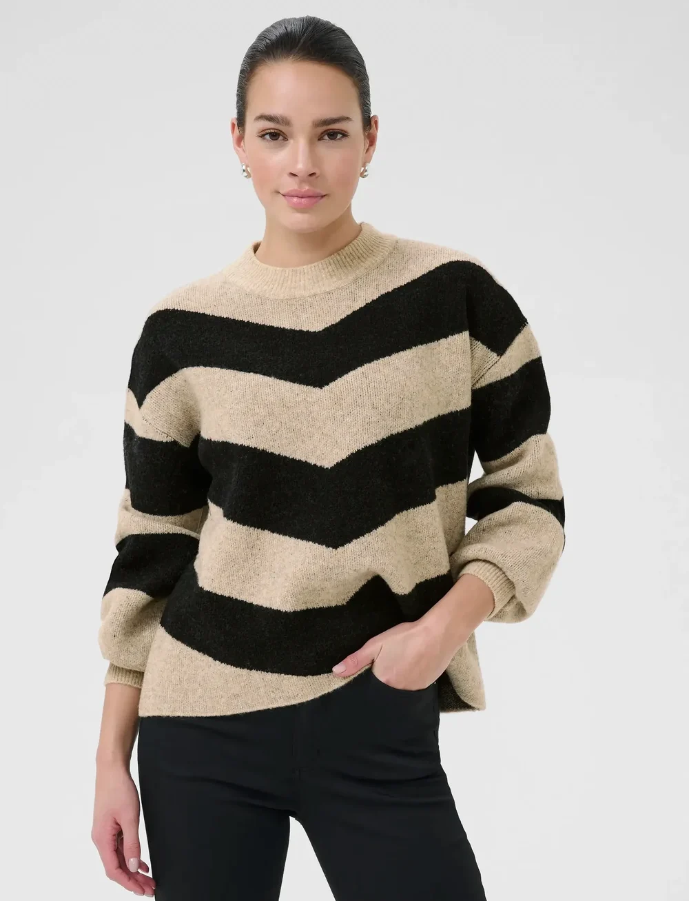 Kaffe - KAverana Knit Pullover - stickade tröjor - feather gray m./black stripe - 0