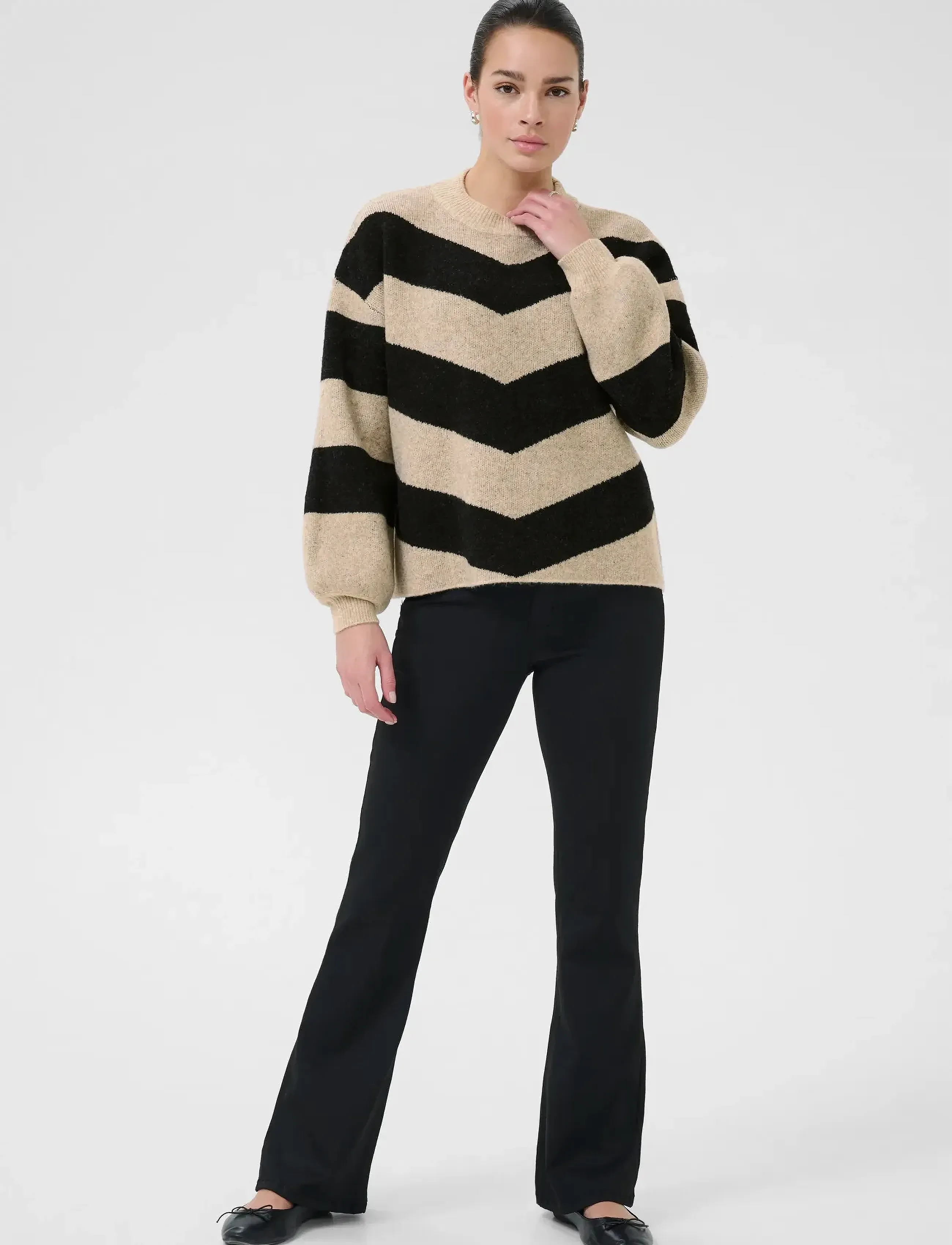 Kaffe - KAverana Knit Pullover - tröjor - feather gray m./black stripe - 3