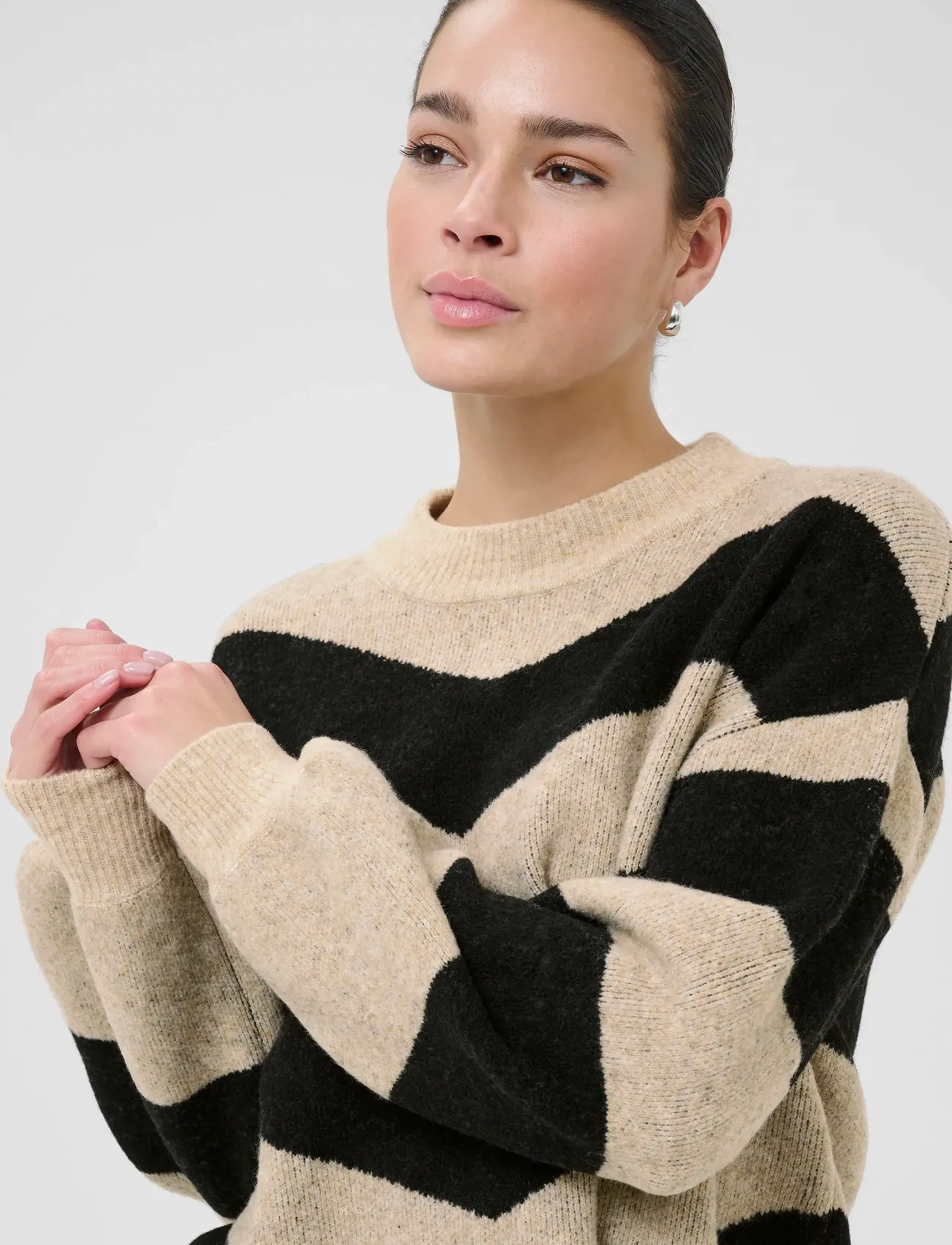 Kaffe - KAverana Knit Pullover - tröjor - feather gray m./black stripe - 5