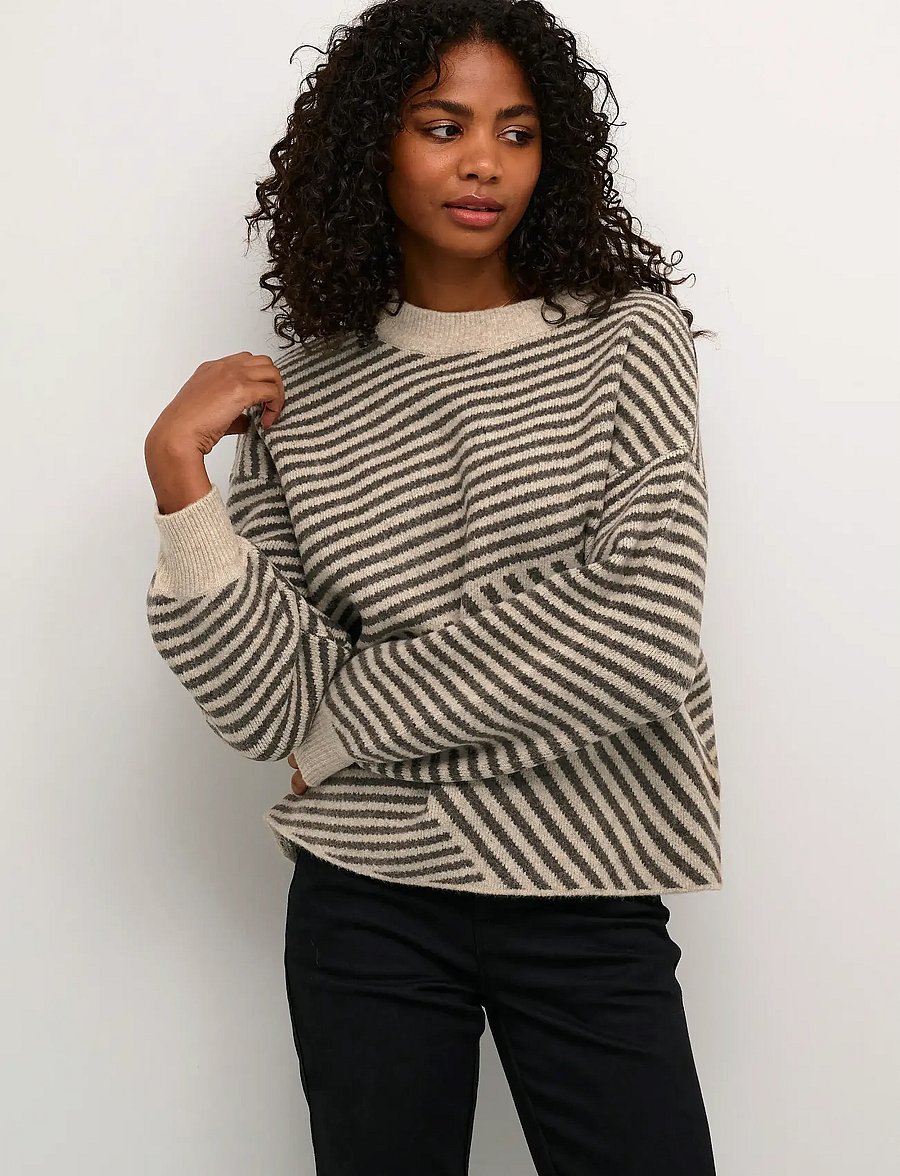 Kaffe - KAverana Knit Pullover - stickade tröjor - feather gray mel./ brown mel. - 0