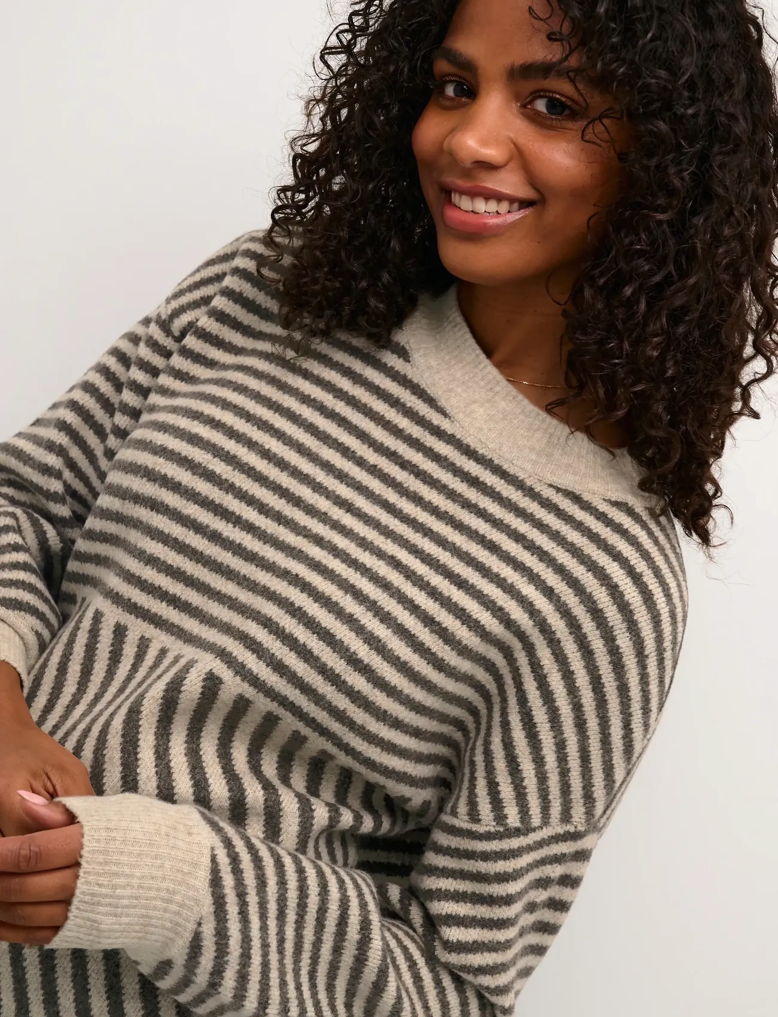 Kaffe - KAverana Knit Pullover - tröjor - feather gray mel./ brown mel. - 5
