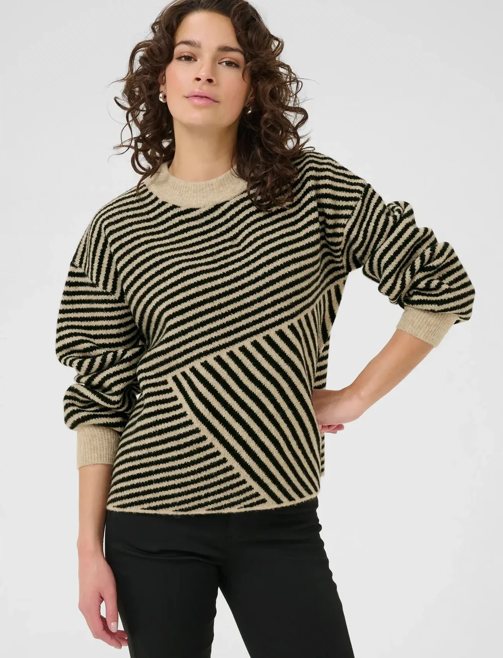 Kaffe - KAverana Knit Pullover - striktrøjer - feather gray melange / black - 0