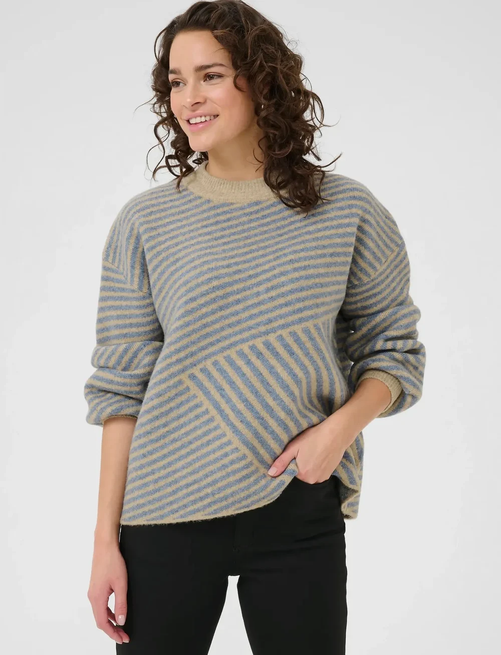 Kaffe - KAverana Knit Pullover - striktrøjer - feather grey mel/windward blue - 0