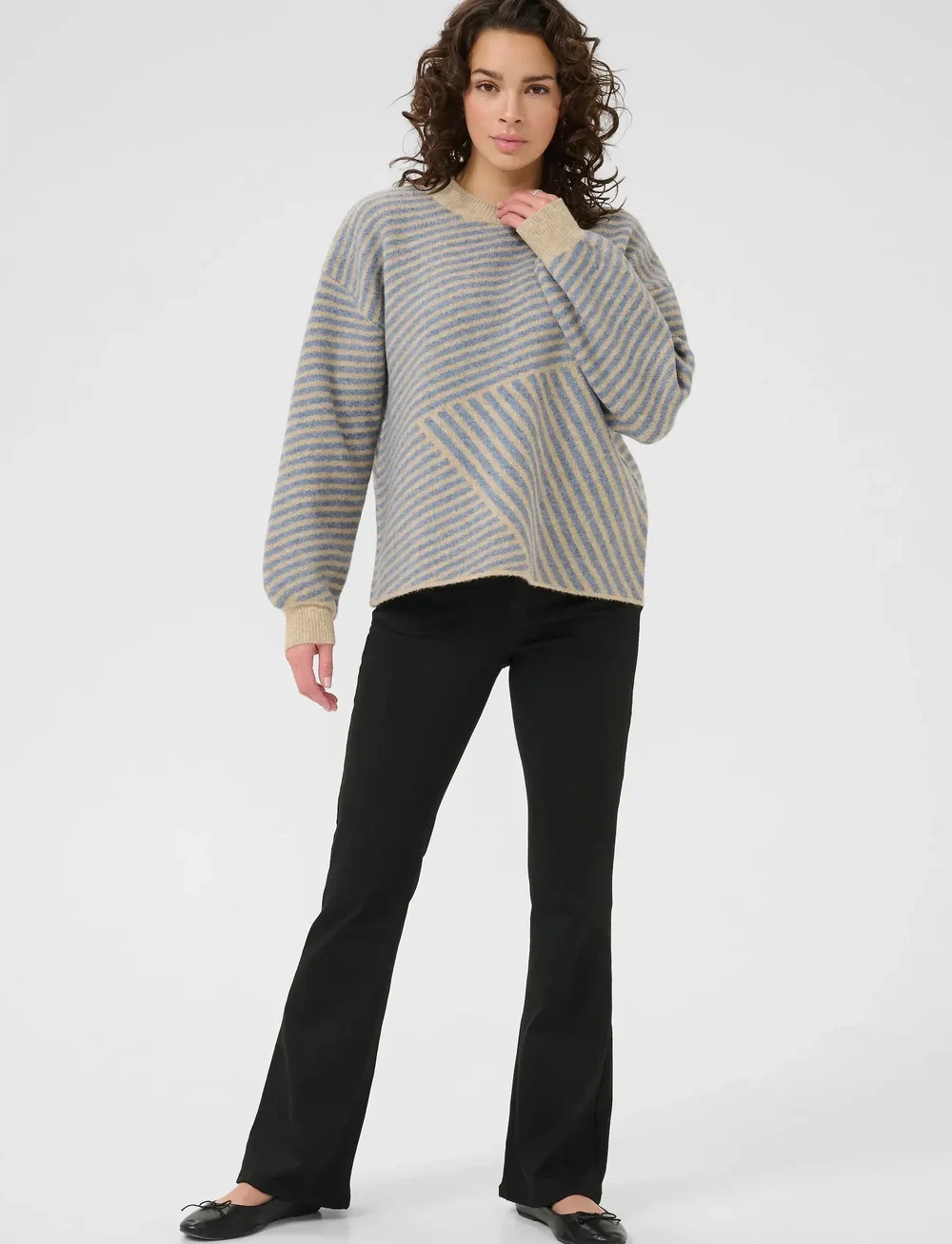 Kaffe - KAverana Knit Pullover - striktrøjer - feather grey mel/windward blue - 3