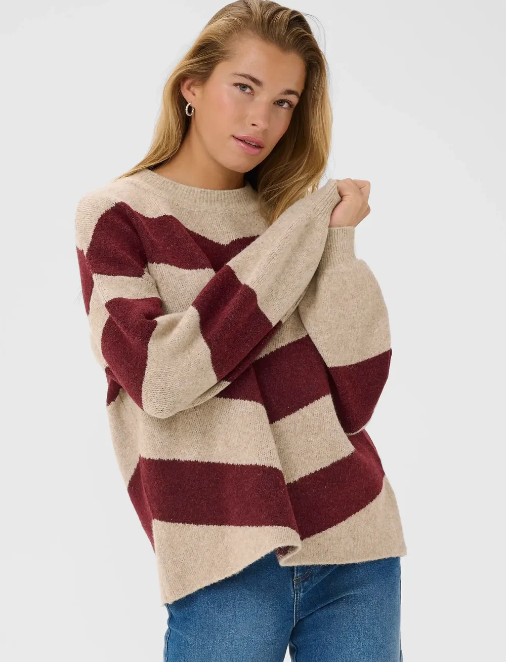 Kaffe - KAverana Knit Pullover - stickade tröjor - feather g.m./windsor w. stripe - 0
