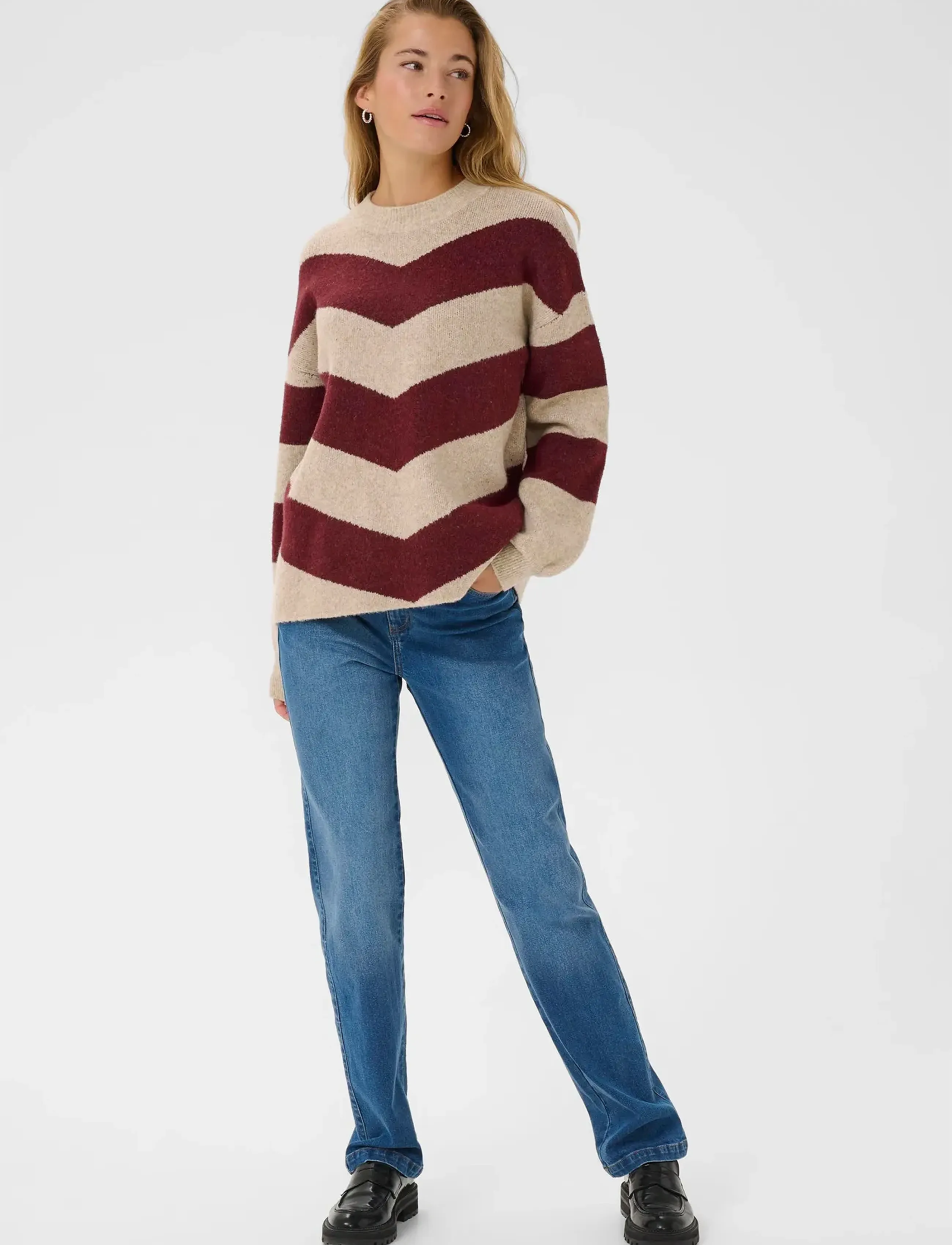 Kaffe - KAverana Knit Pullover - strikkegensere - feather g.m./windsor w. stripe - 3