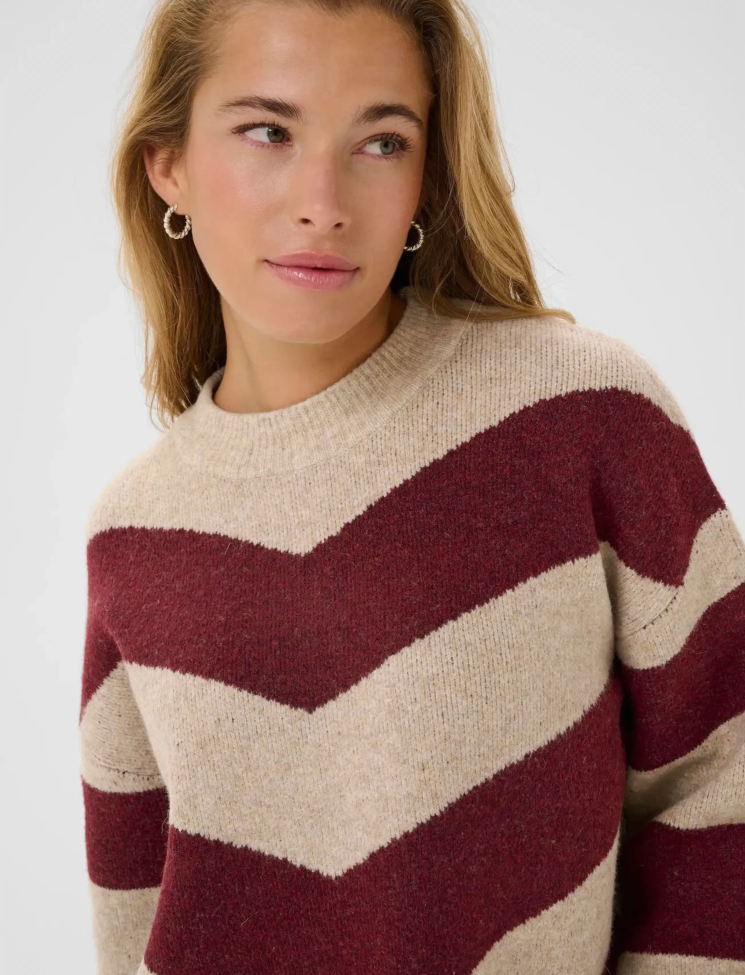 Kaffe - KAverana Knit Pullover - strikkegensere - feather g.m./windsor w. stripe - 5
