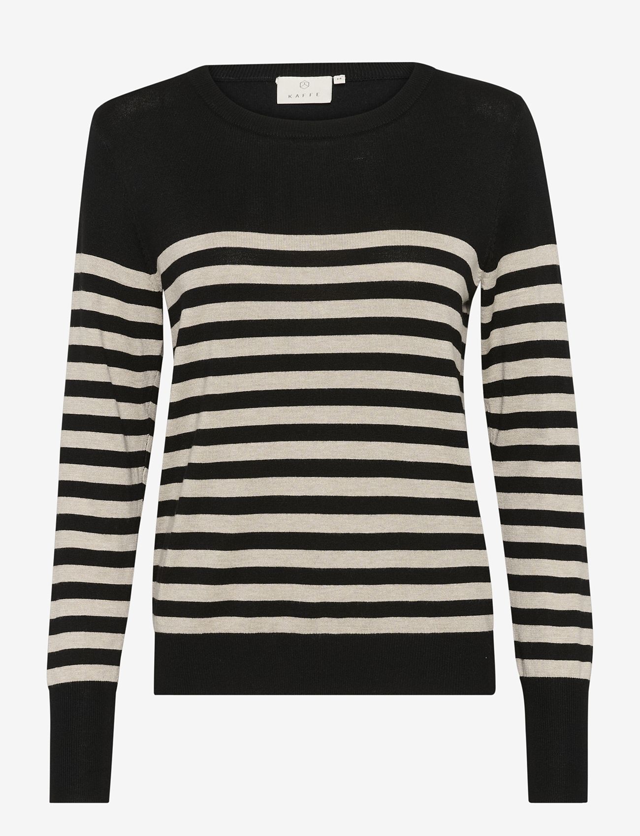 Kaffe - KAlizza Striped Knit Pullover - efterårstøj - black/feather gray mel. stripe - 0