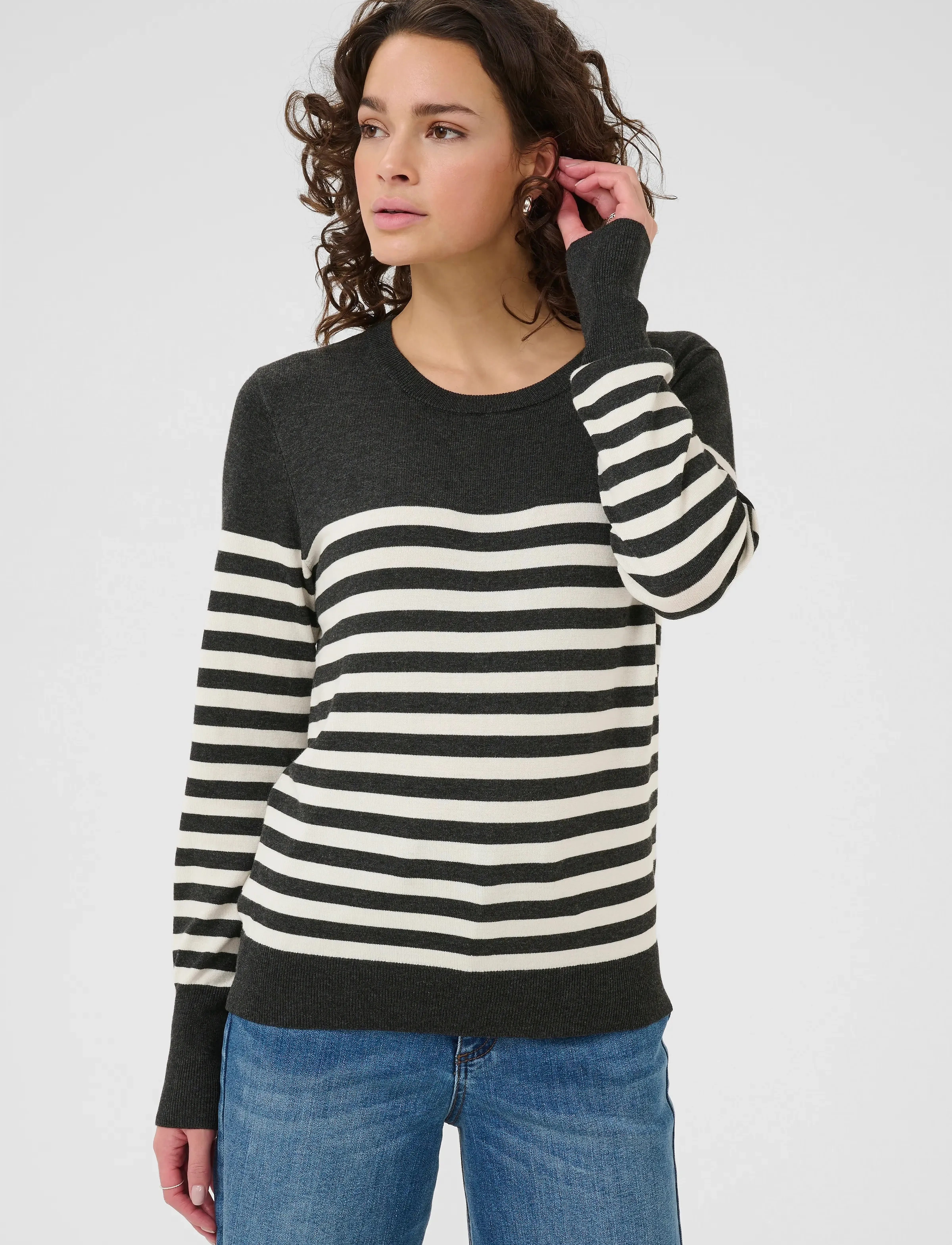 Kaffe Kalizza Striped Knit Pullover, XL, Knitwear, Marineblau - Jumpers, Frauen
