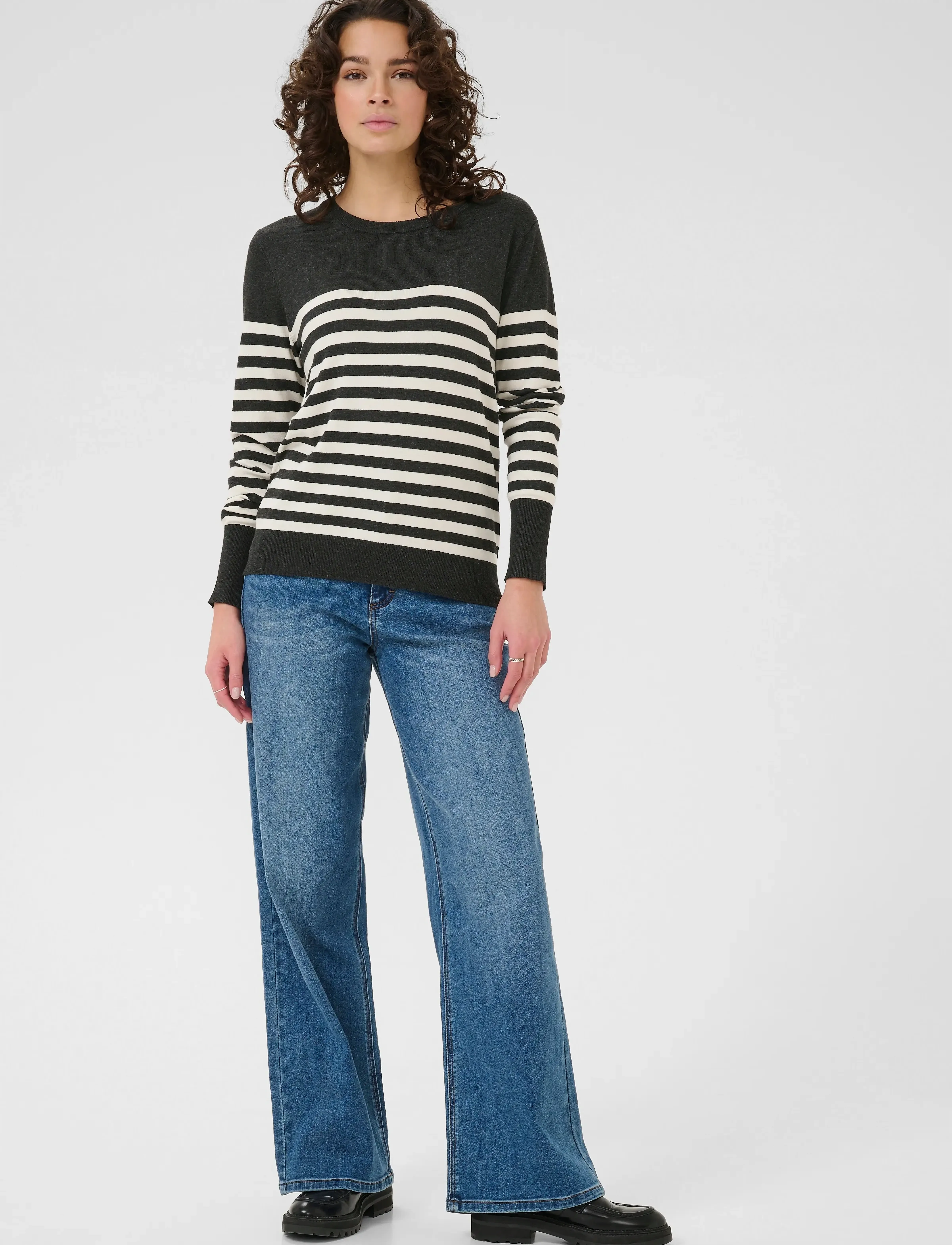Kaffe - KAlizza Striped Knit Pullover - tröjor - dgm/turtledove half stripe - 3